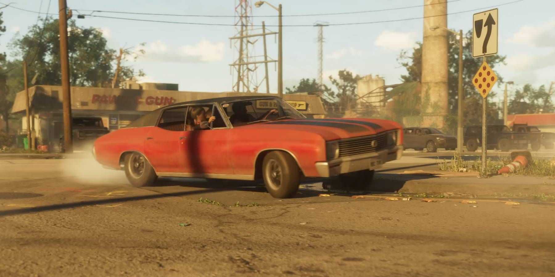 A muscle car speeding by in the trailer for GTA 6