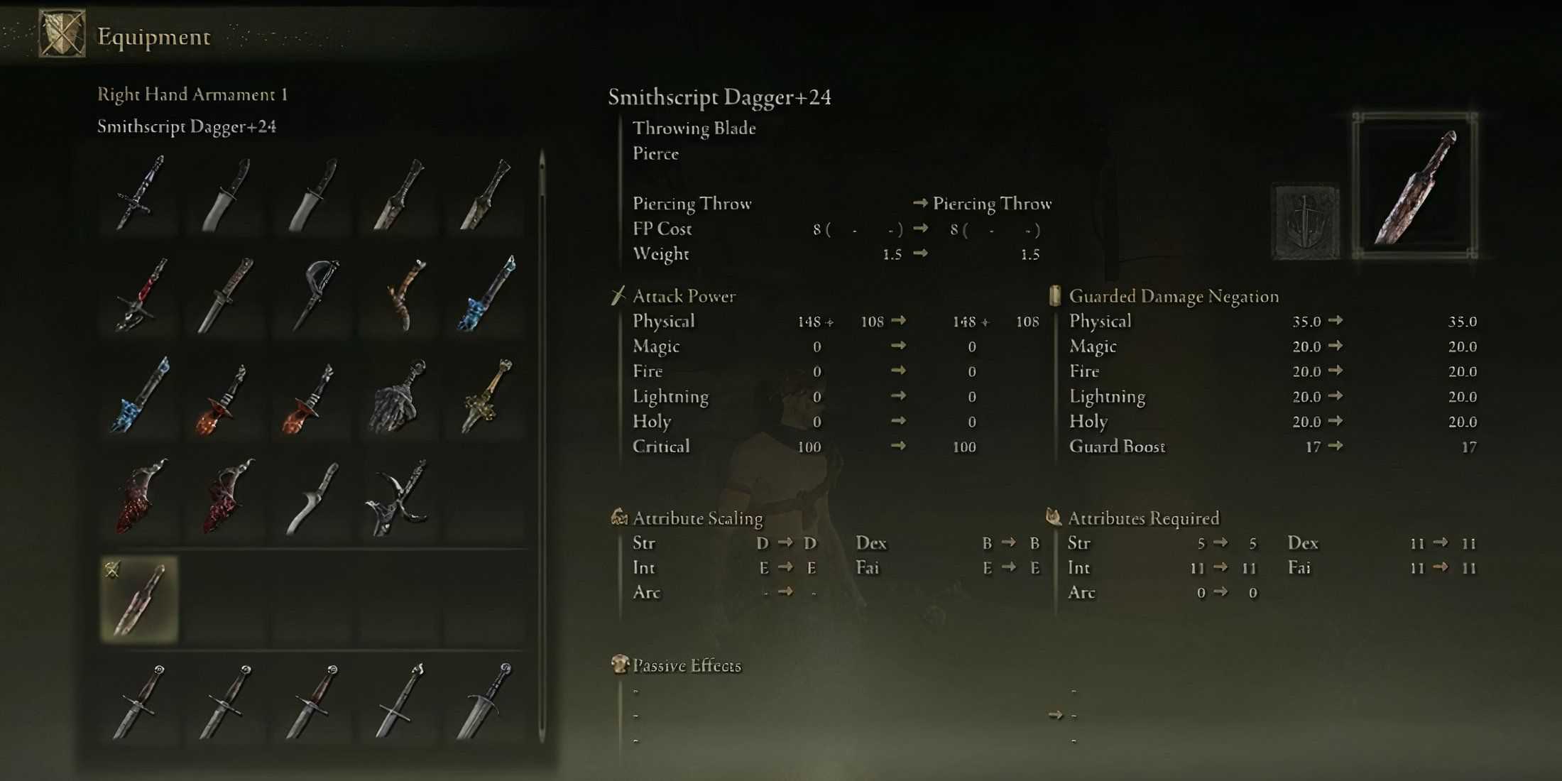 Elden Ring Shadow of the erdtree DLC Weapons Smithscript dagger