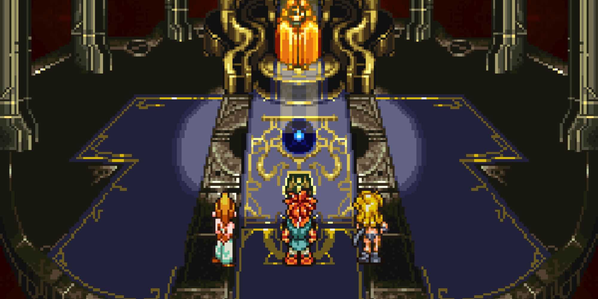 Uma cena com personagens conversando com Dalton em Chrono Trigger