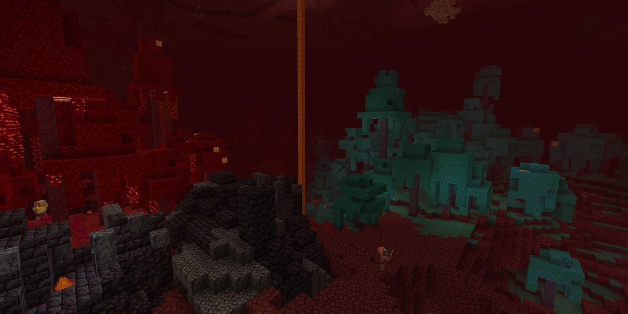 A widespread view of the Nether in Minecraft