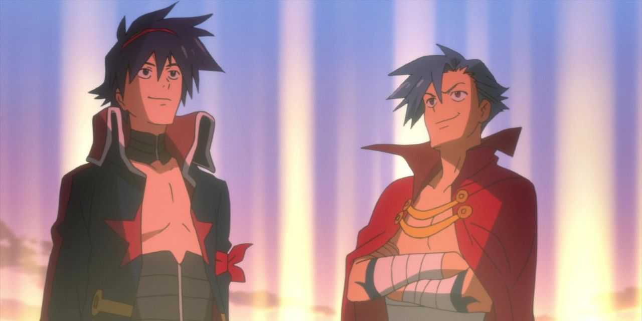 Kamina e Simon sorrindo juntos