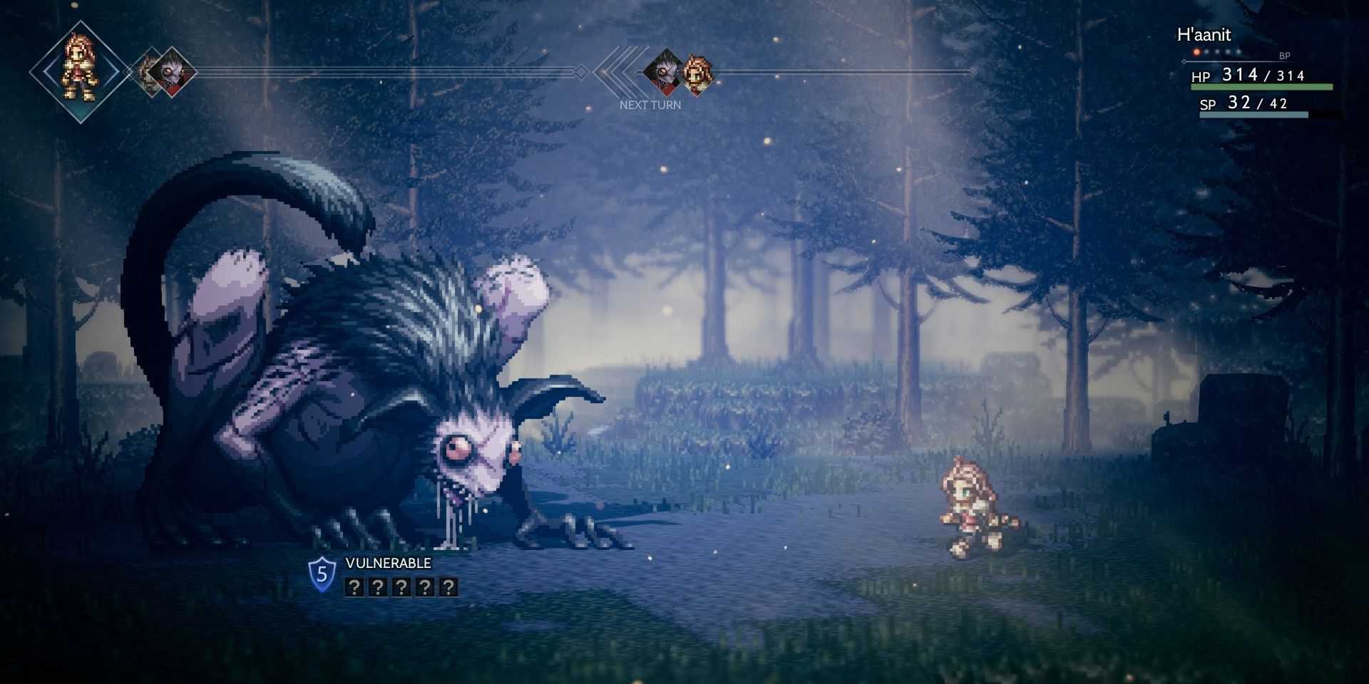 Uma batalha em Octopath Traveler