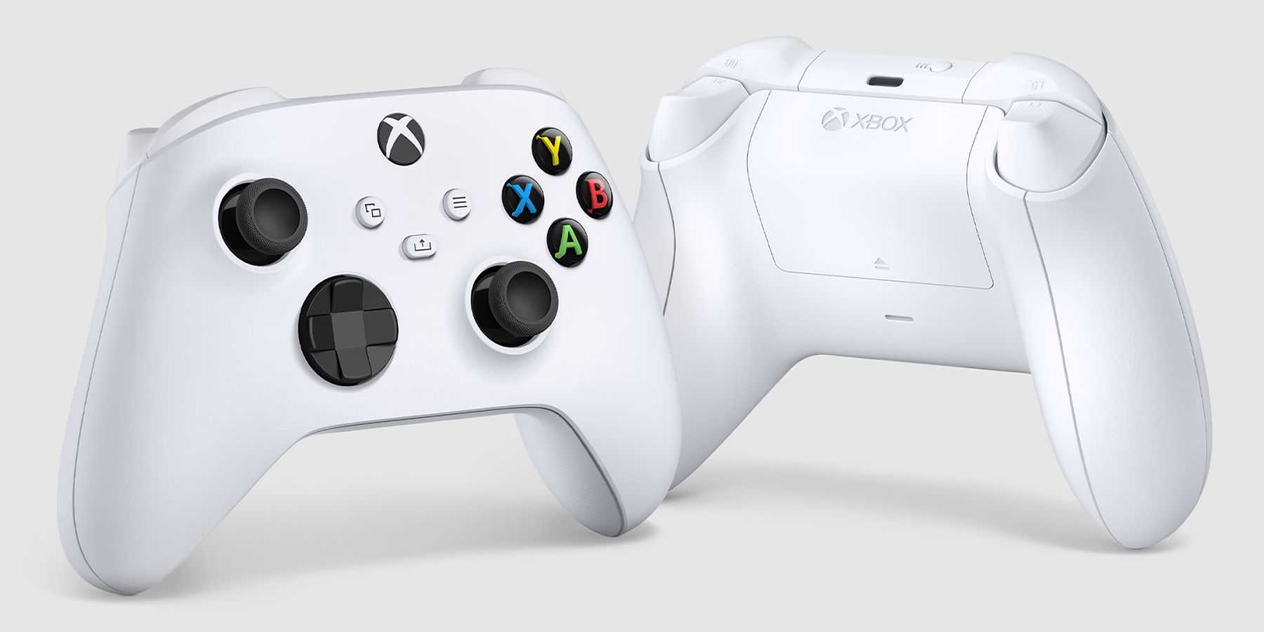 A promotional image of a white Xbox Series X controller.