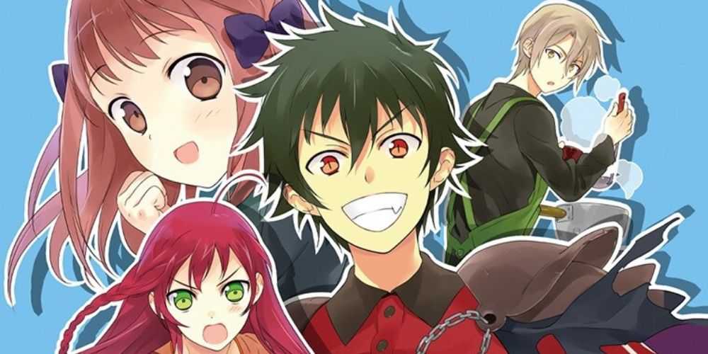 Arte oficial do elenco principal de The Devil is a Part-Timer