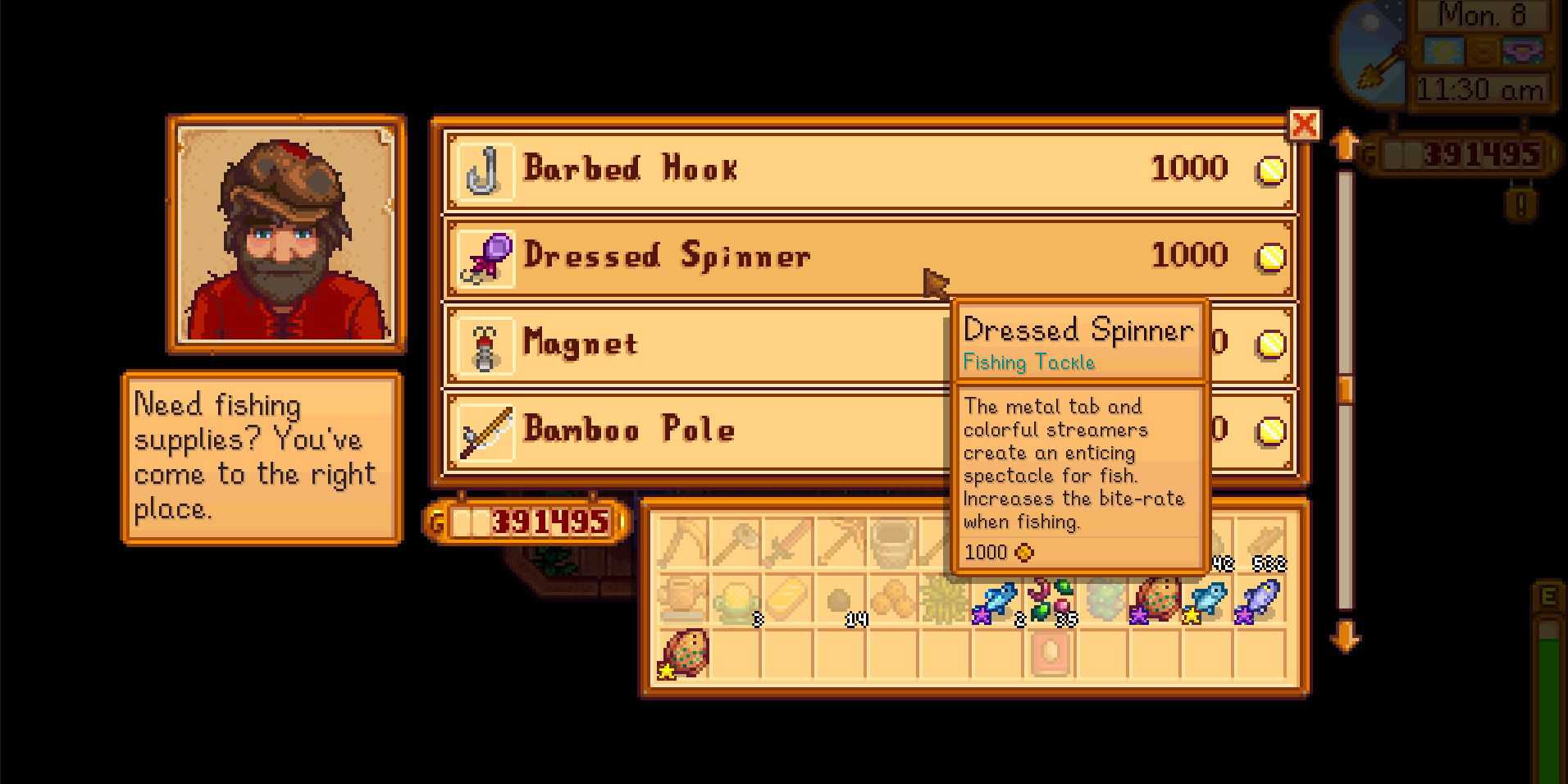 Imagem de um Dressed Spinner disponível para compra na Willy em Stardew Valley