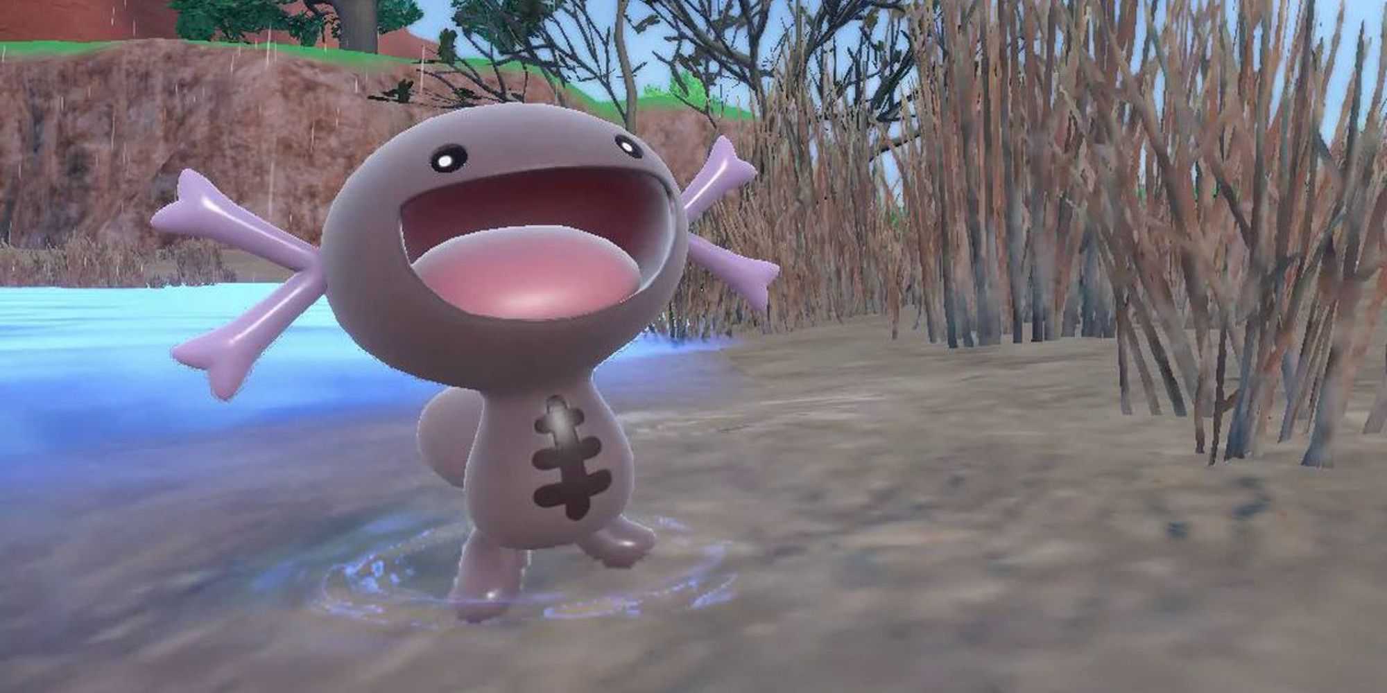 Paldean Wooper by a lake in Pokemon Scarlet & Violet