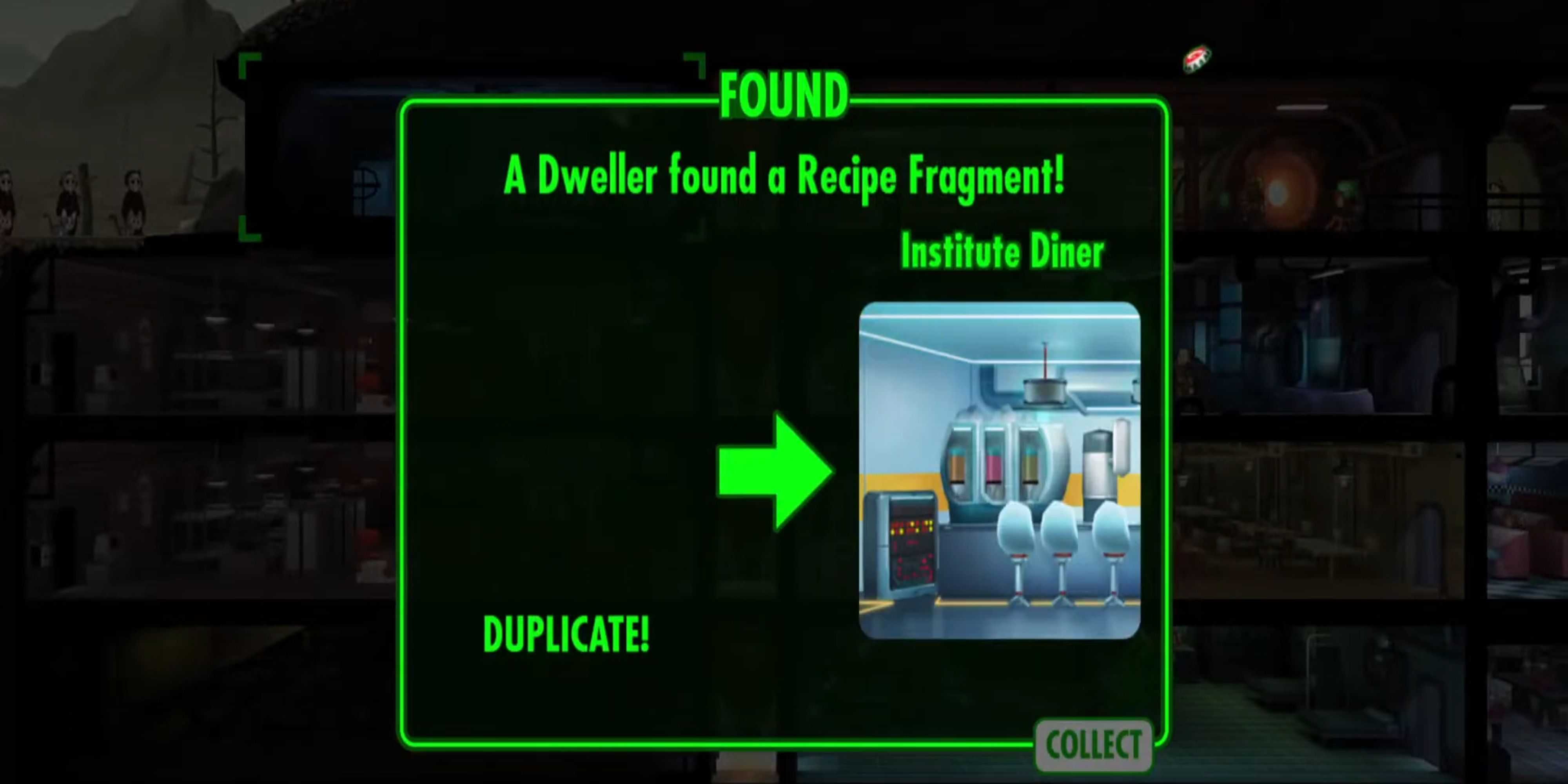 Encontrando um fragmento de receita de tema duplicado após completar uma missão de supervisor em Fallout Shelter