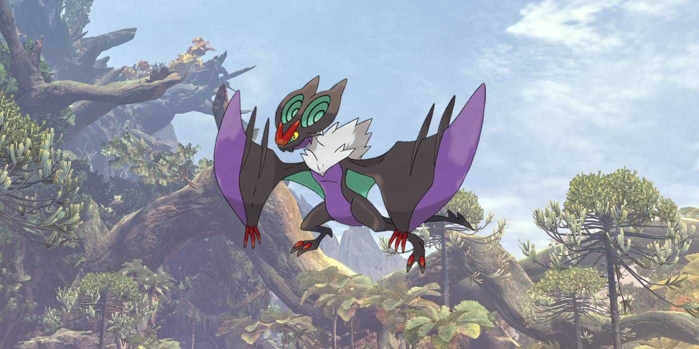 Noivern from Pokemon in the Ancient Forest from Monster Hunter World