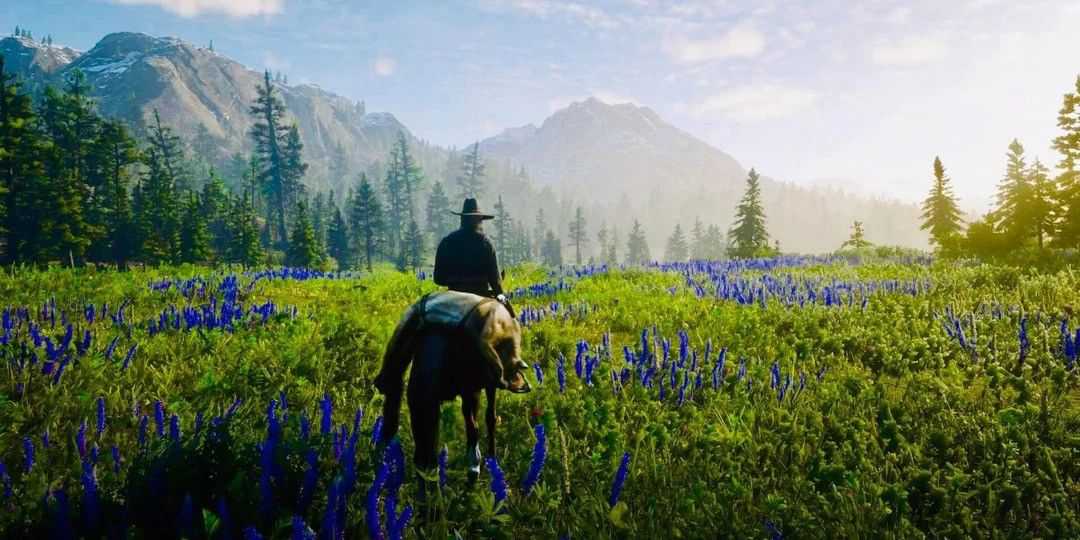 Red dead redemption 2 arthur morgan on a field of flowers