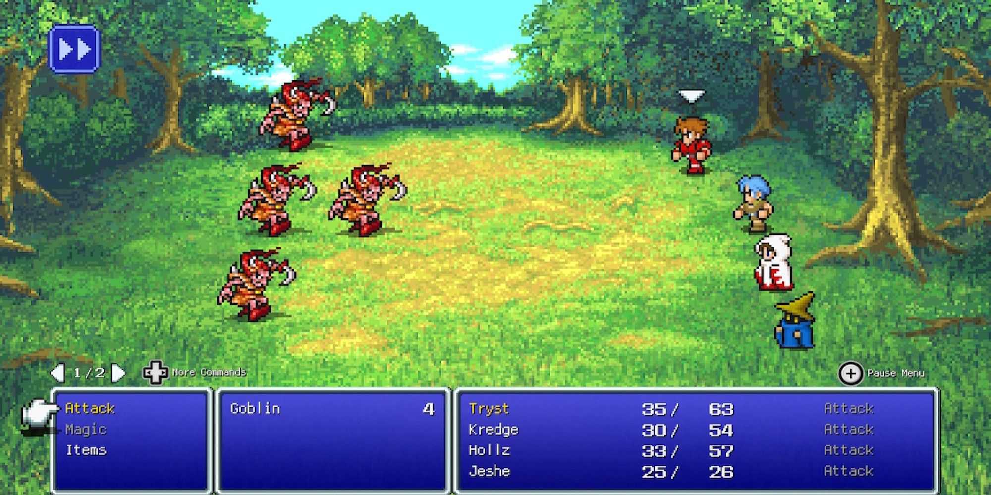 Fighting a battle in Final Fantasy 1 (Pixel Remaster)