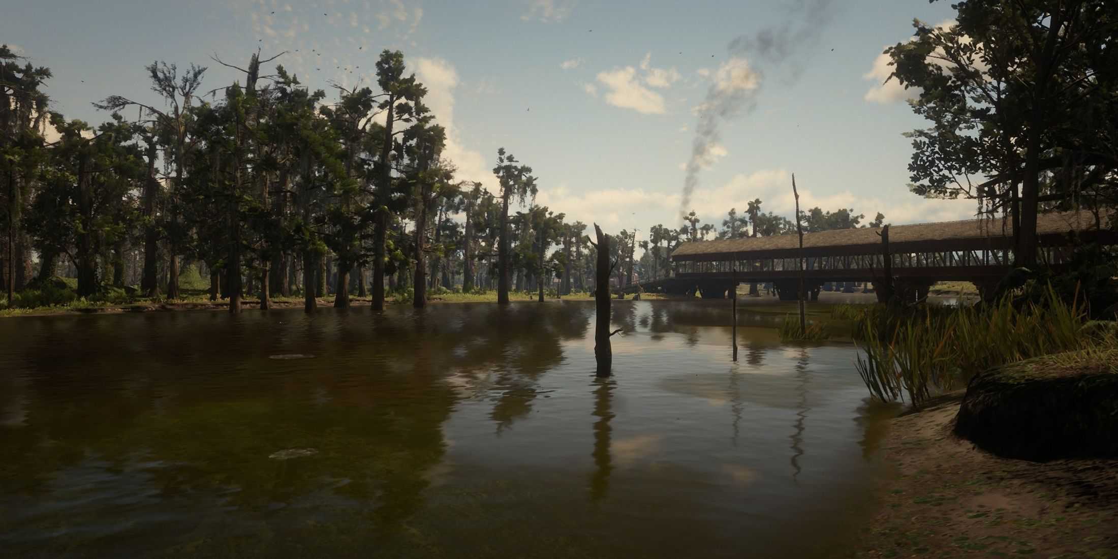 Kamassa River in RDR2 with a bridge 