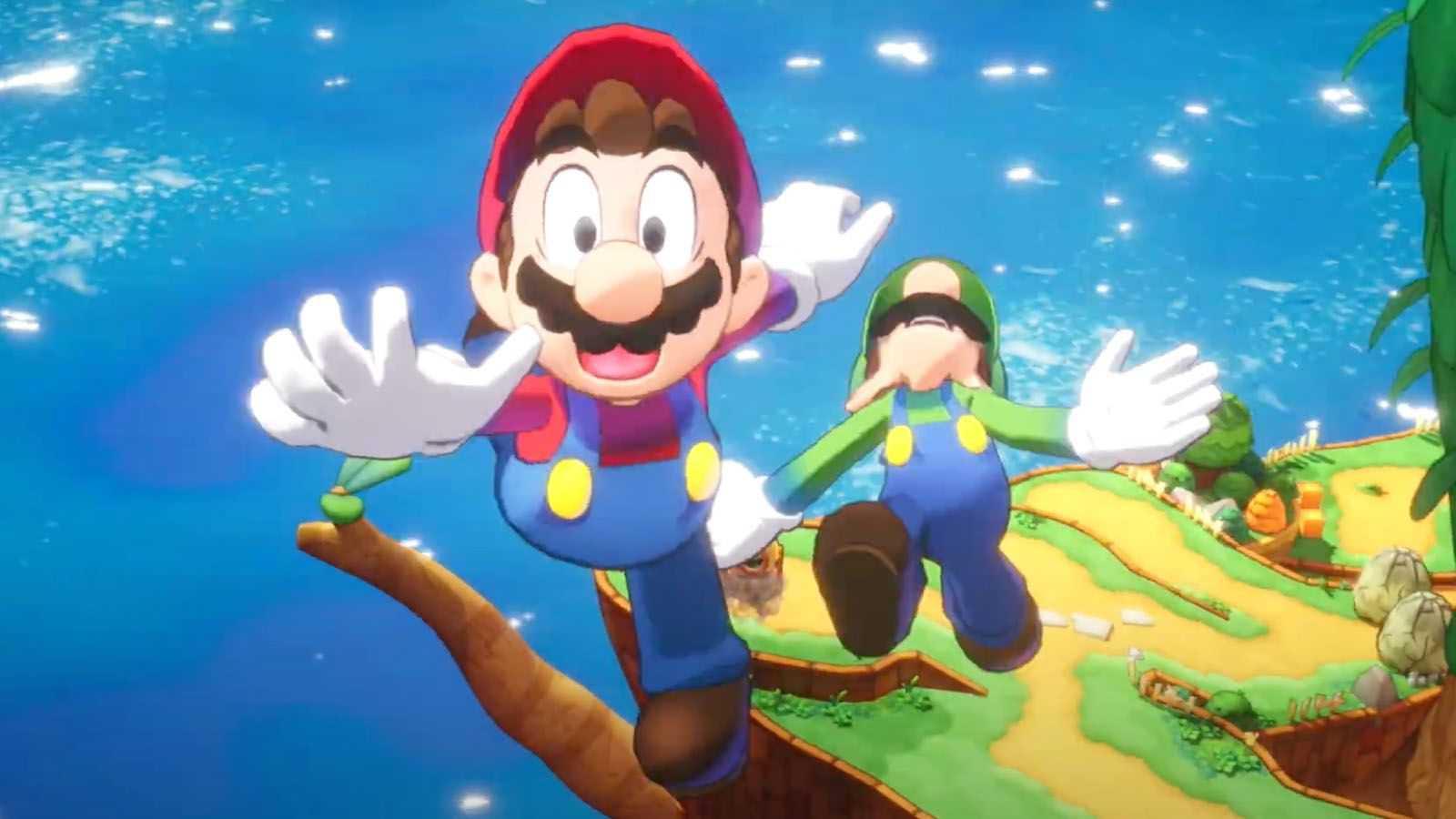 A screenshot of Mario and Luigi being launched into the air in Mario and Luigi: Brothership.