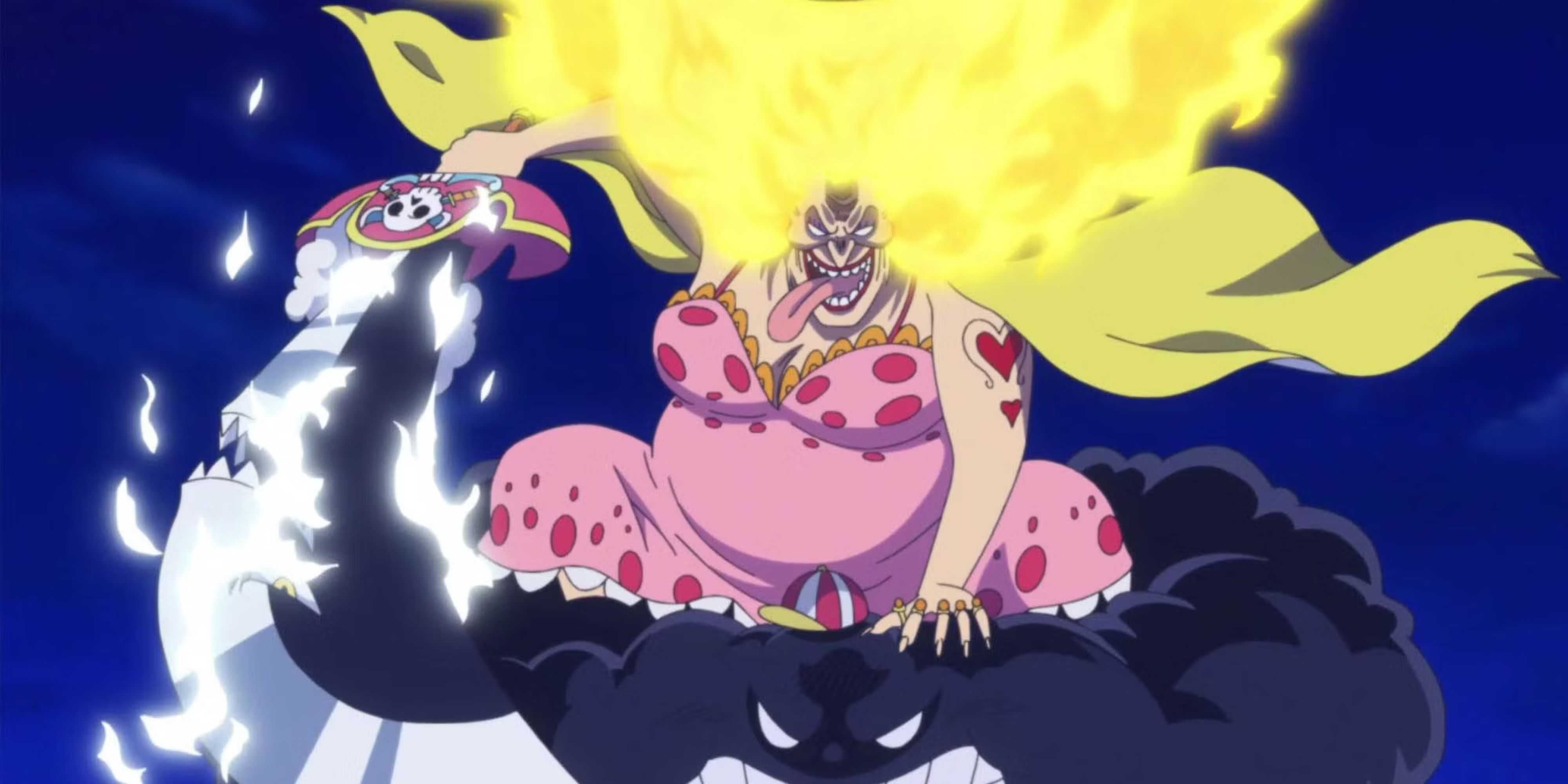 One Piece Big Mom montada em Zeus furioso com cabelo de Prometeu