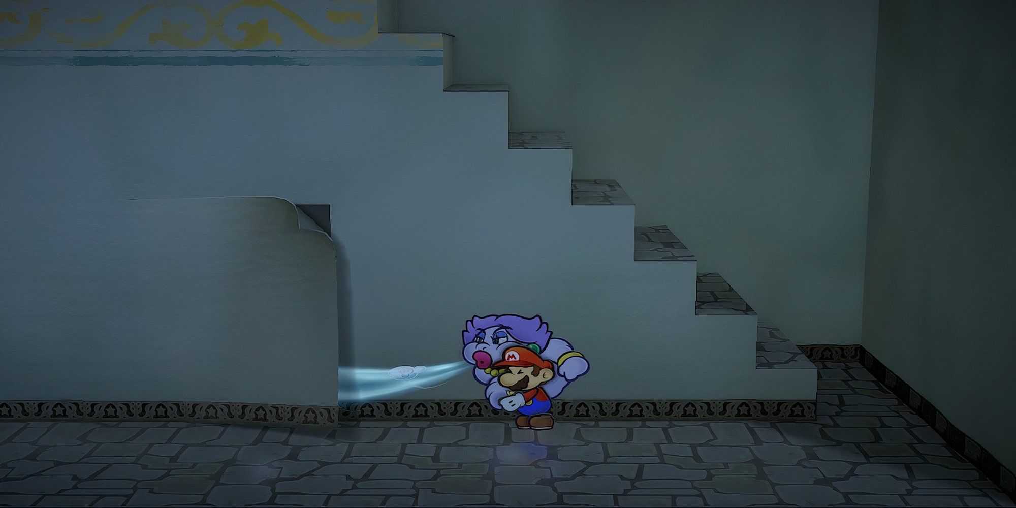 Soprando um painel com Flurrie em Paper Mario The Thousand-Year Door