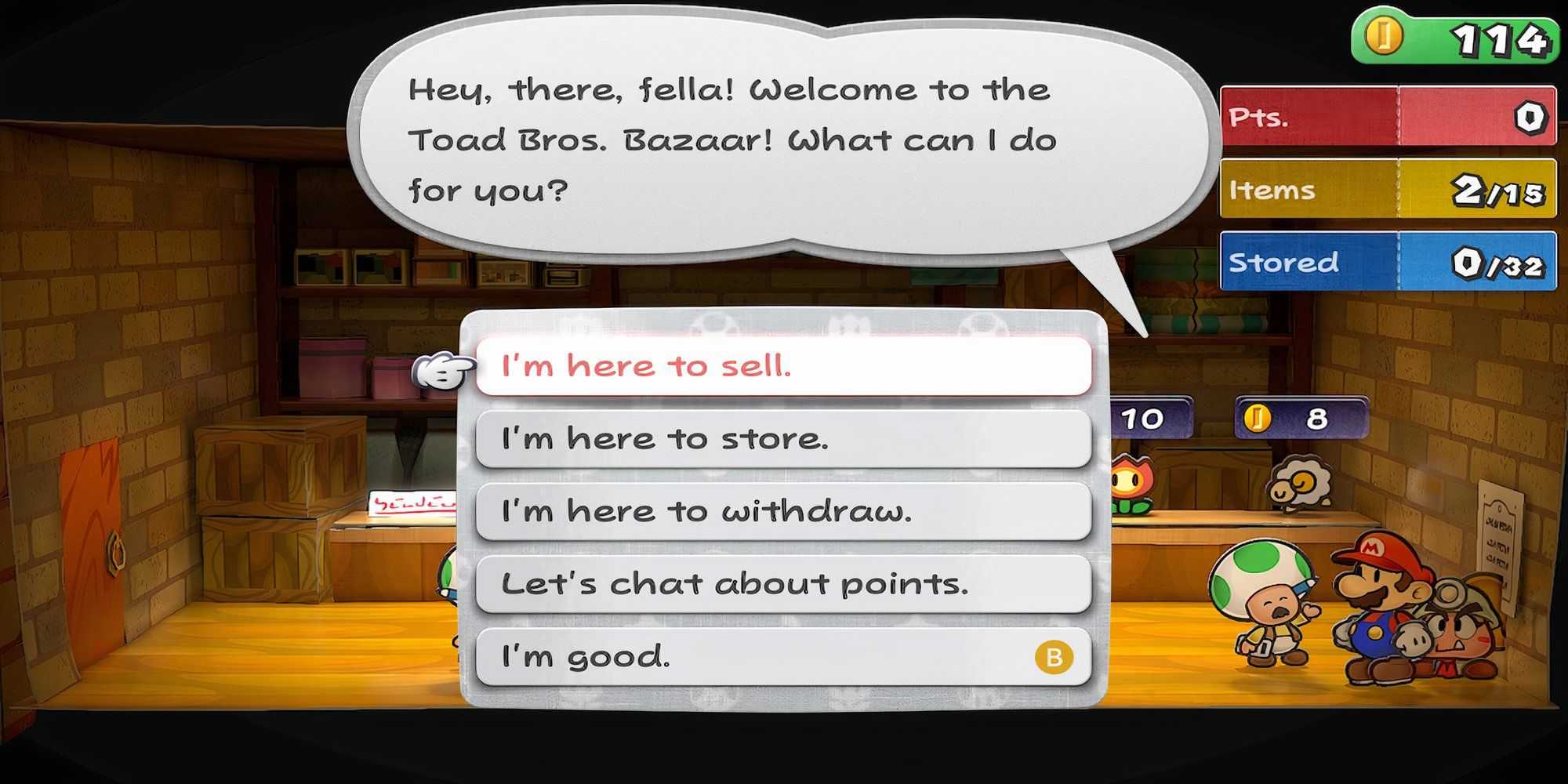 Conversando com um vendedor em Paper Mario The Thousand-Year Door