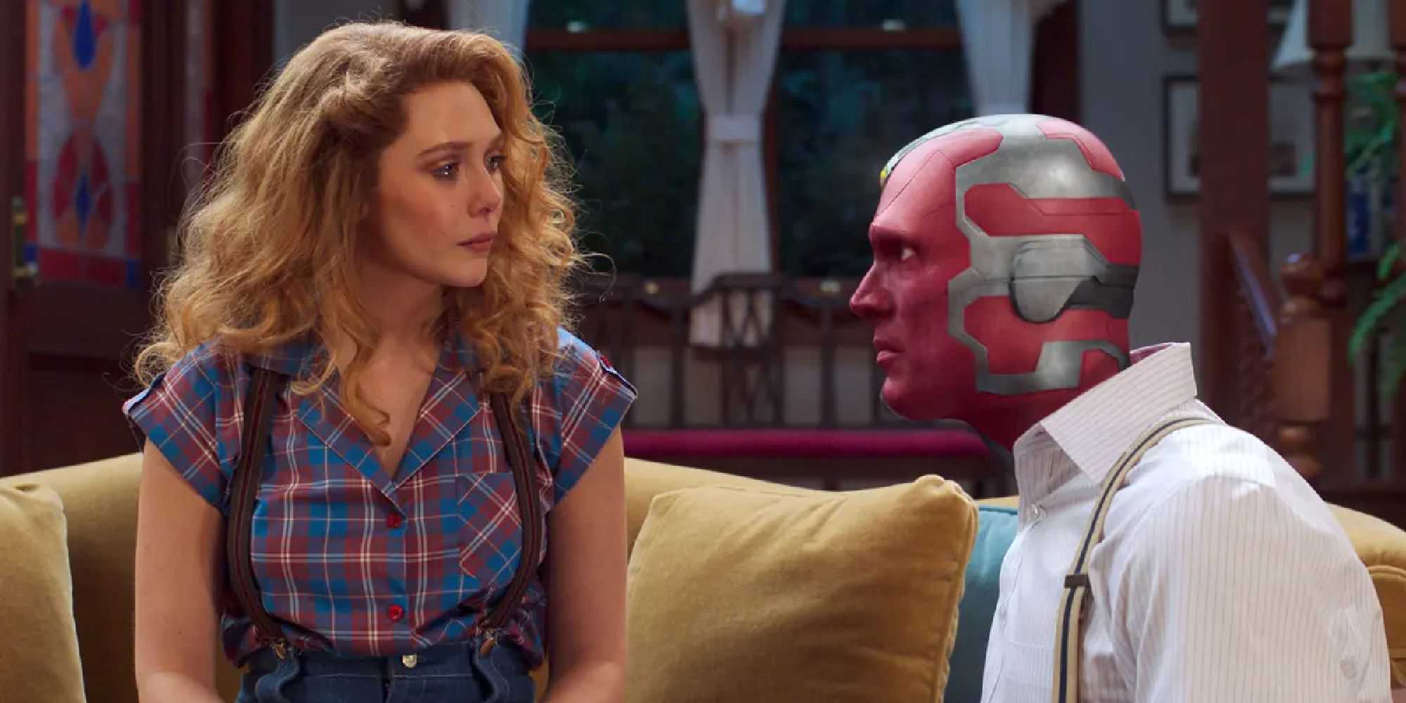 Elizabeth Olsen and Paul Bettany as 80's Wanda and Vision in 