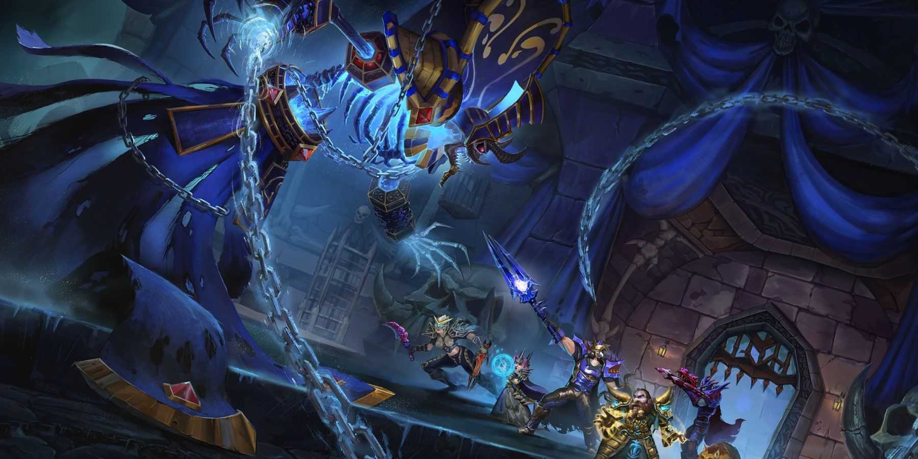 kel'thuzad fighting a party of wow adventurers from the wow classic key art