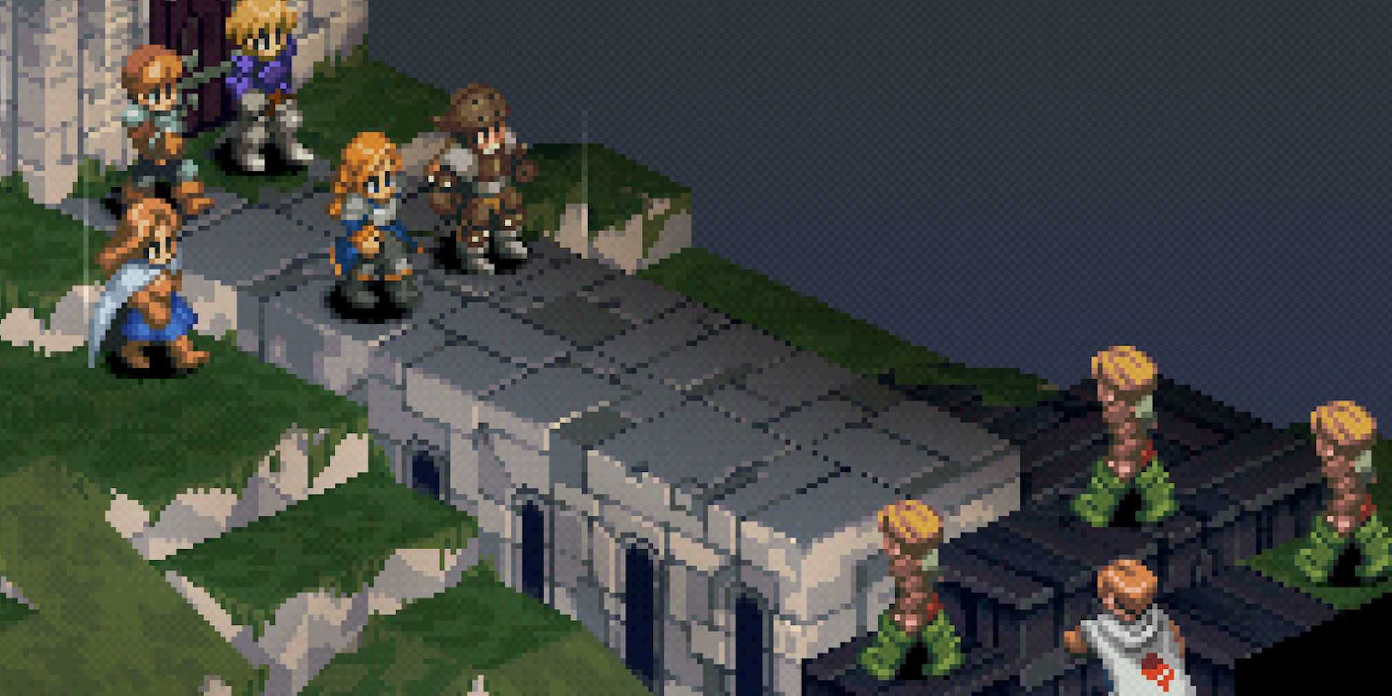 Fighting a battle in Final Fantasy Tactics.