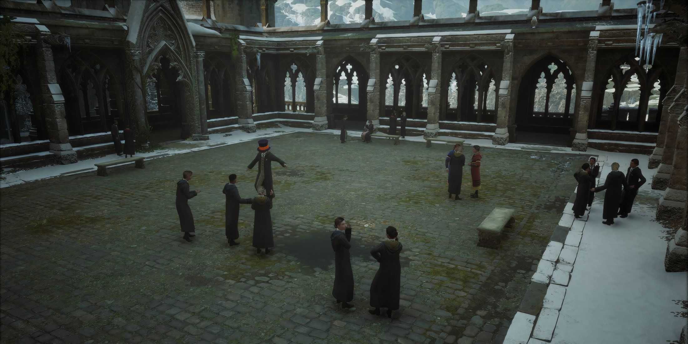 Hogwarts Legacy Courtyard With NPCs