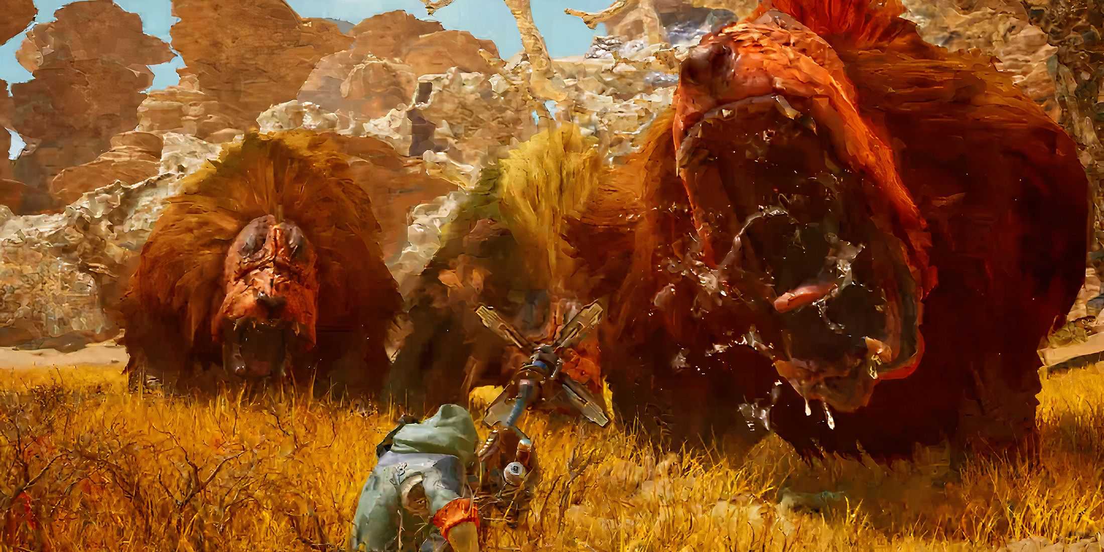 Player fighting a pack of Dogashuma in Monster Hunter Wilds