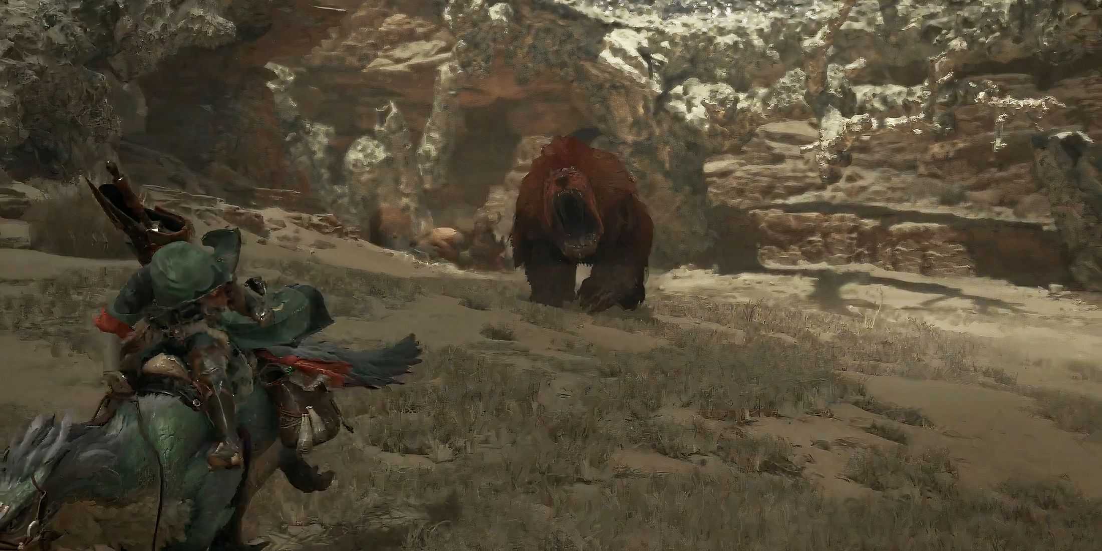 Player leading a Doshaguma away from its pack in Monster Hunter Wilds