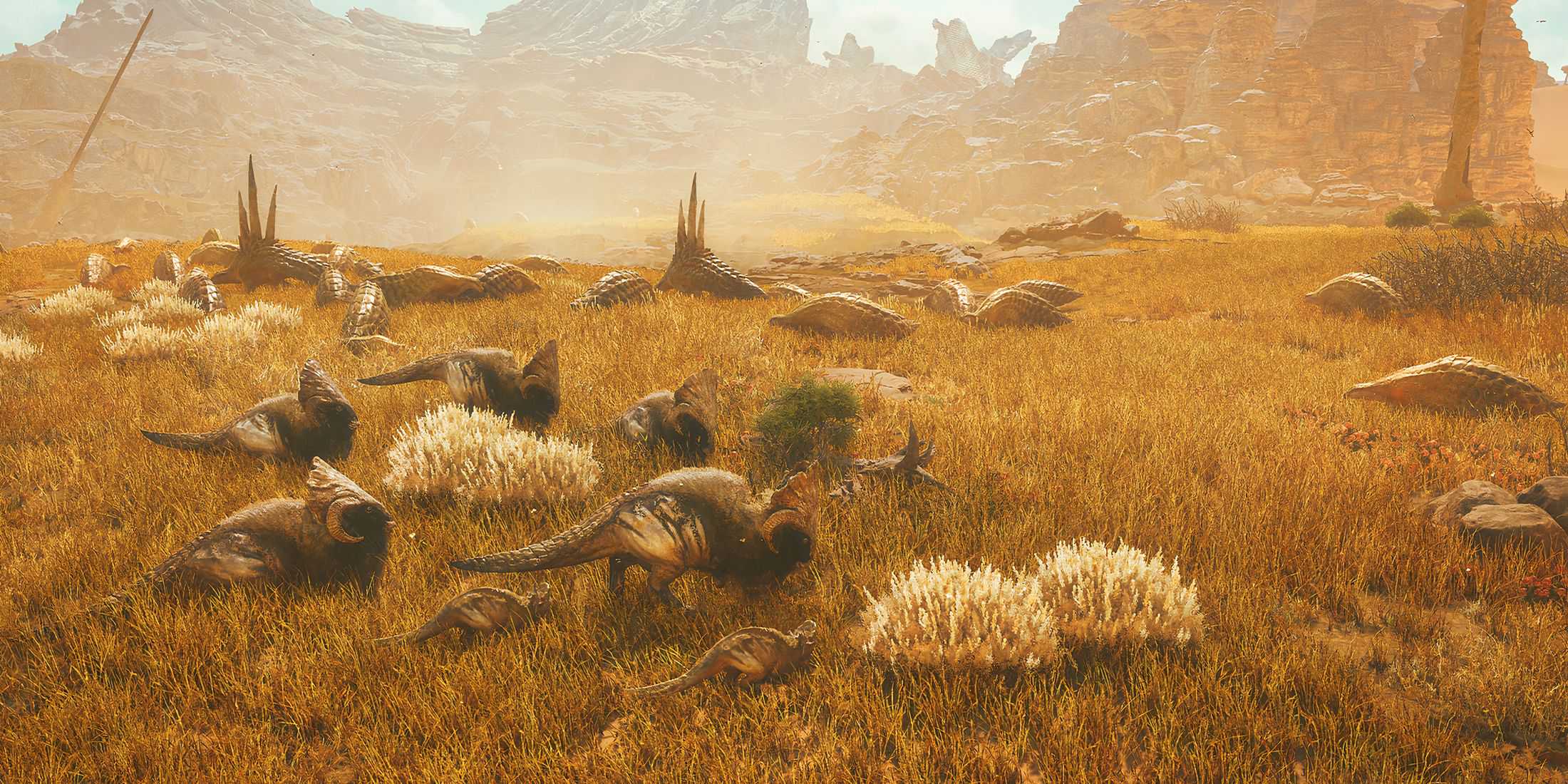 Herds of Ceratonoth and Dalthydon in Monster Hunter Wilds