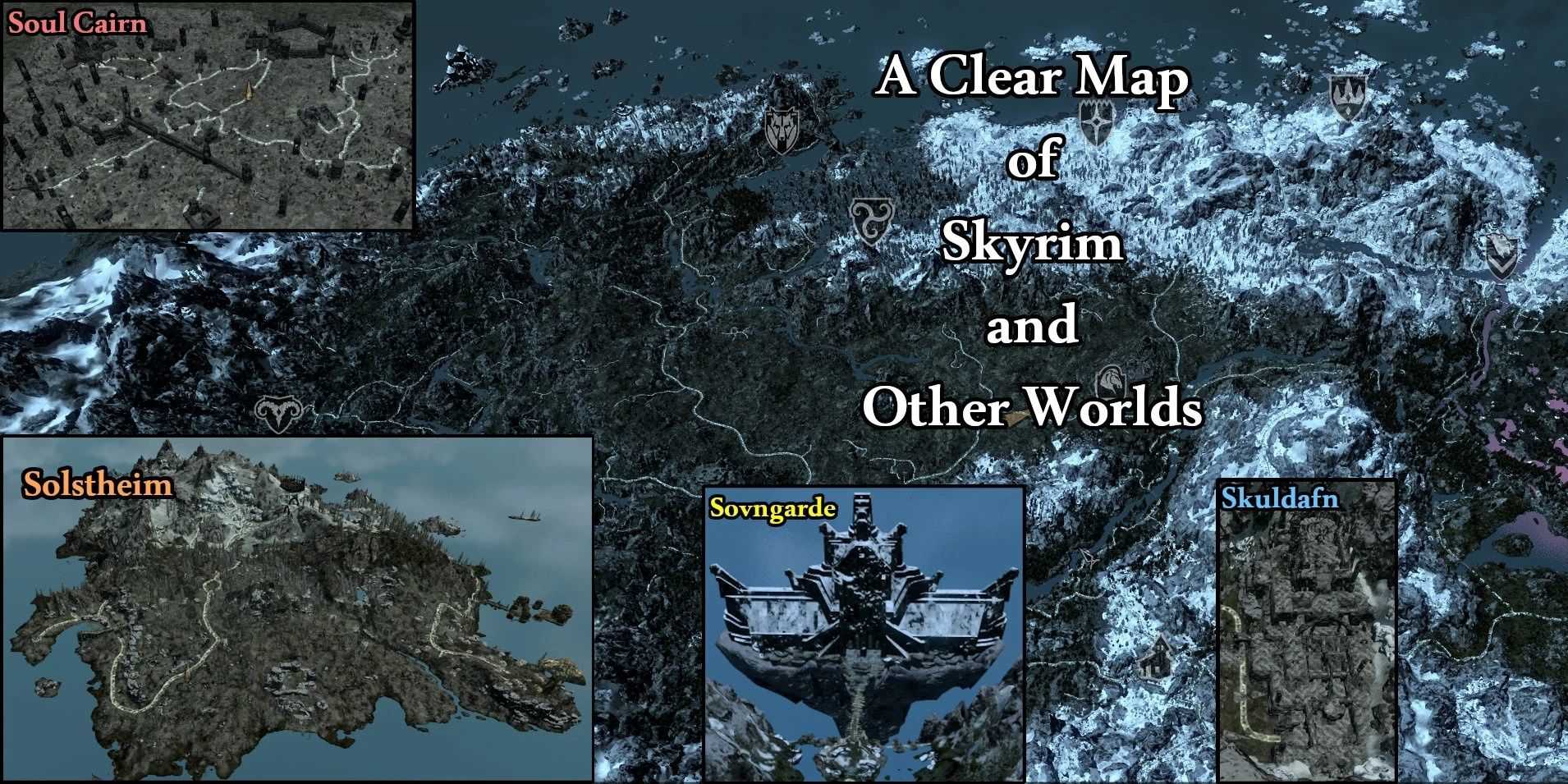 Um mapa claro de Skyrim e outros mundos