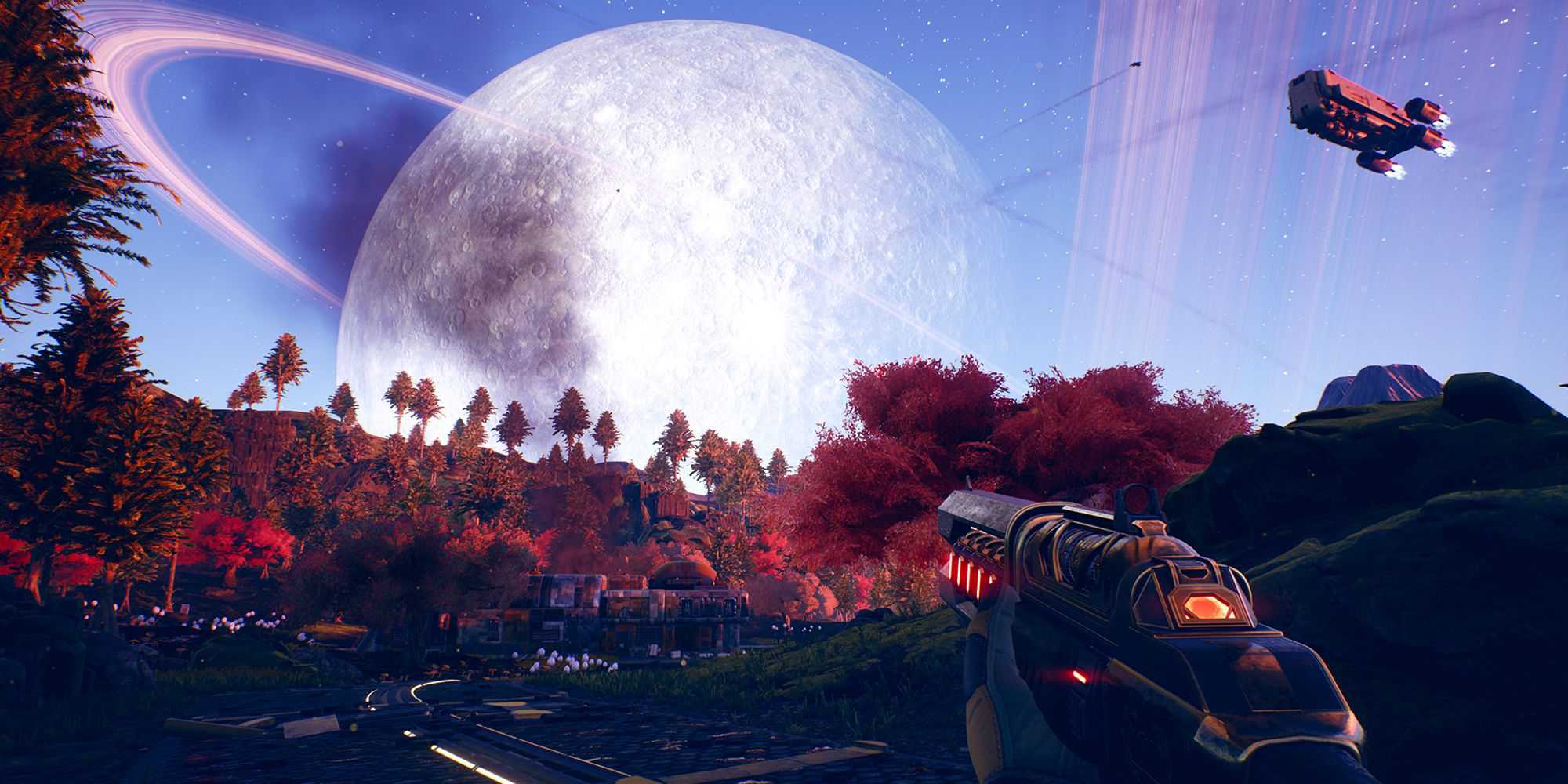 Screenshot of a view of Terra-2 in The Outer Worlds