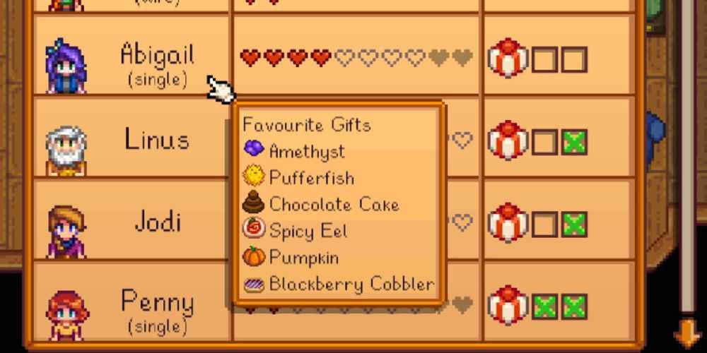 Menu auxiliar de sabor de presente Melhores mods de Stardew Valley