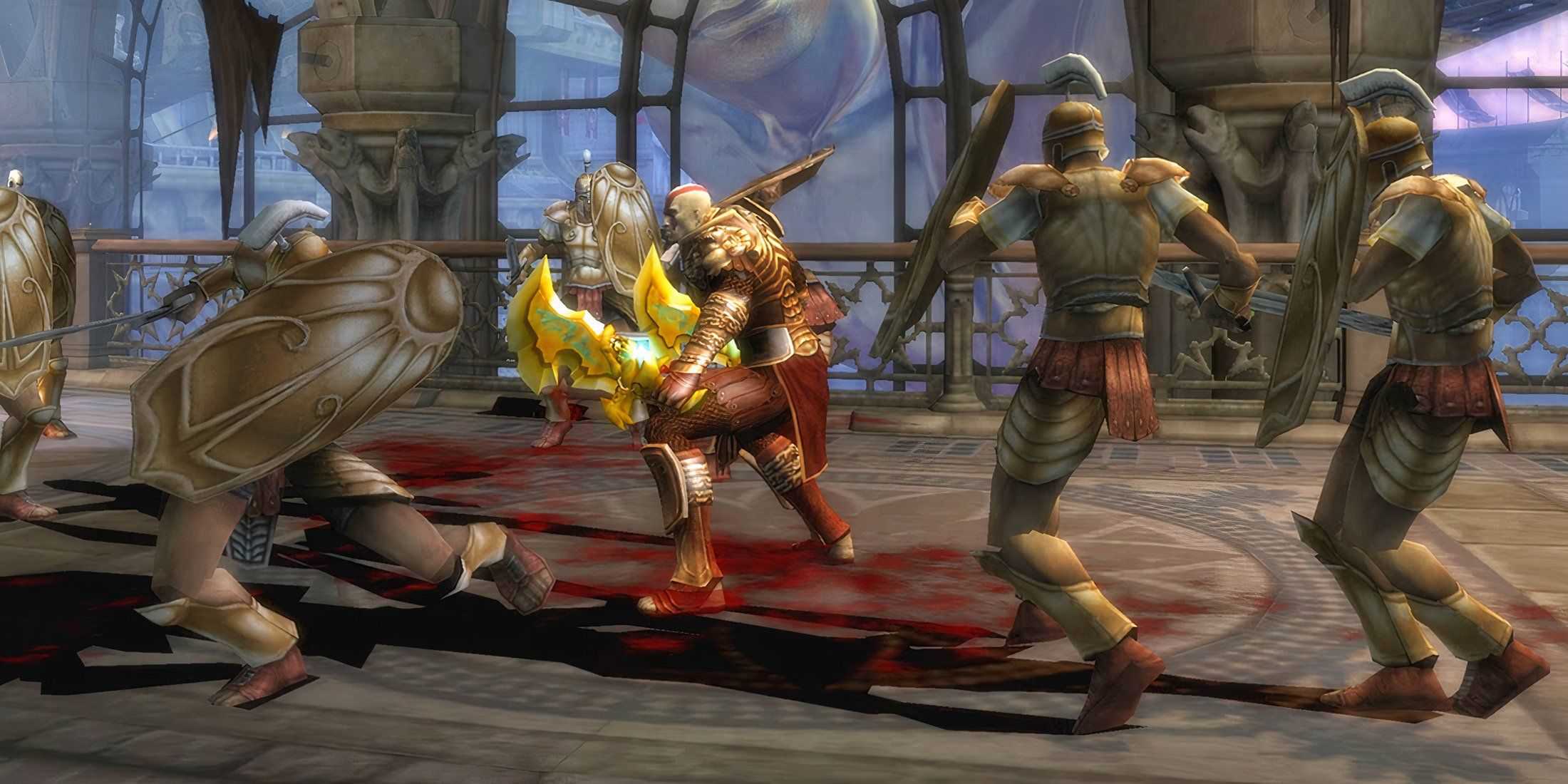 god of war 2 kratos surrounded by enemies