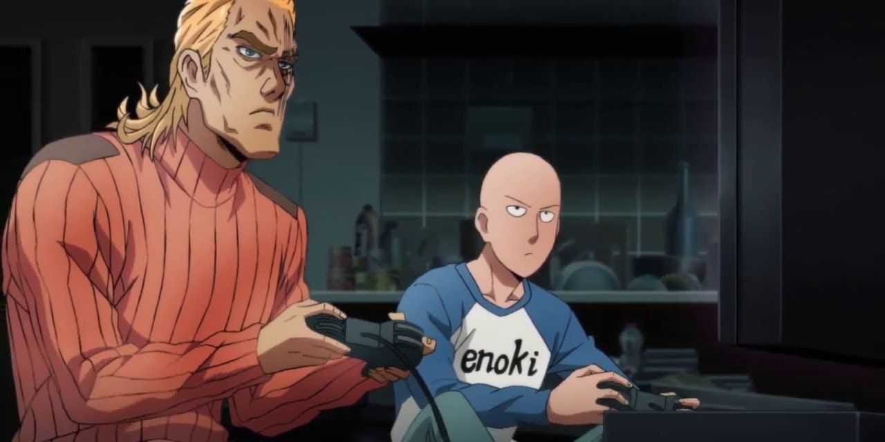 Saitama e King jogando videogame