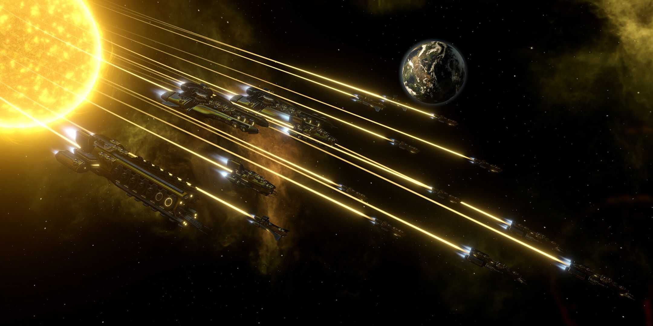 Ships flying in space in Stellaris 