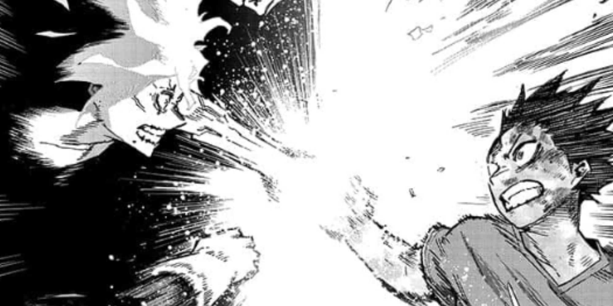 Deku's final clash against Shigaraki, after transfering all of his Quirks in My Hero Academia 427