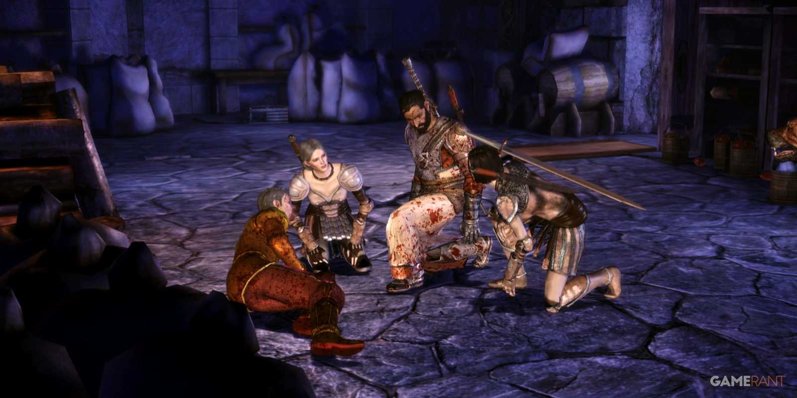 The Warden says goodbye to her parents in the Cousland Origin in Dragon Age Origins