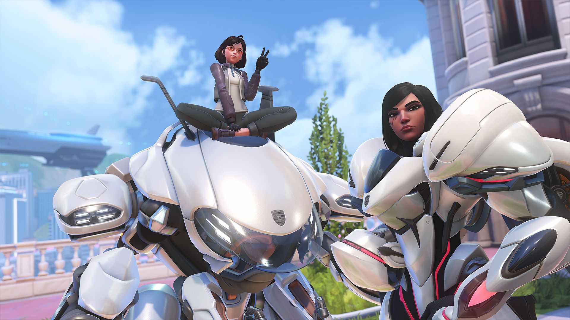 Overwatch 2 Porsche Crossover Collab imagem promocional 3 skins D.va Pharah