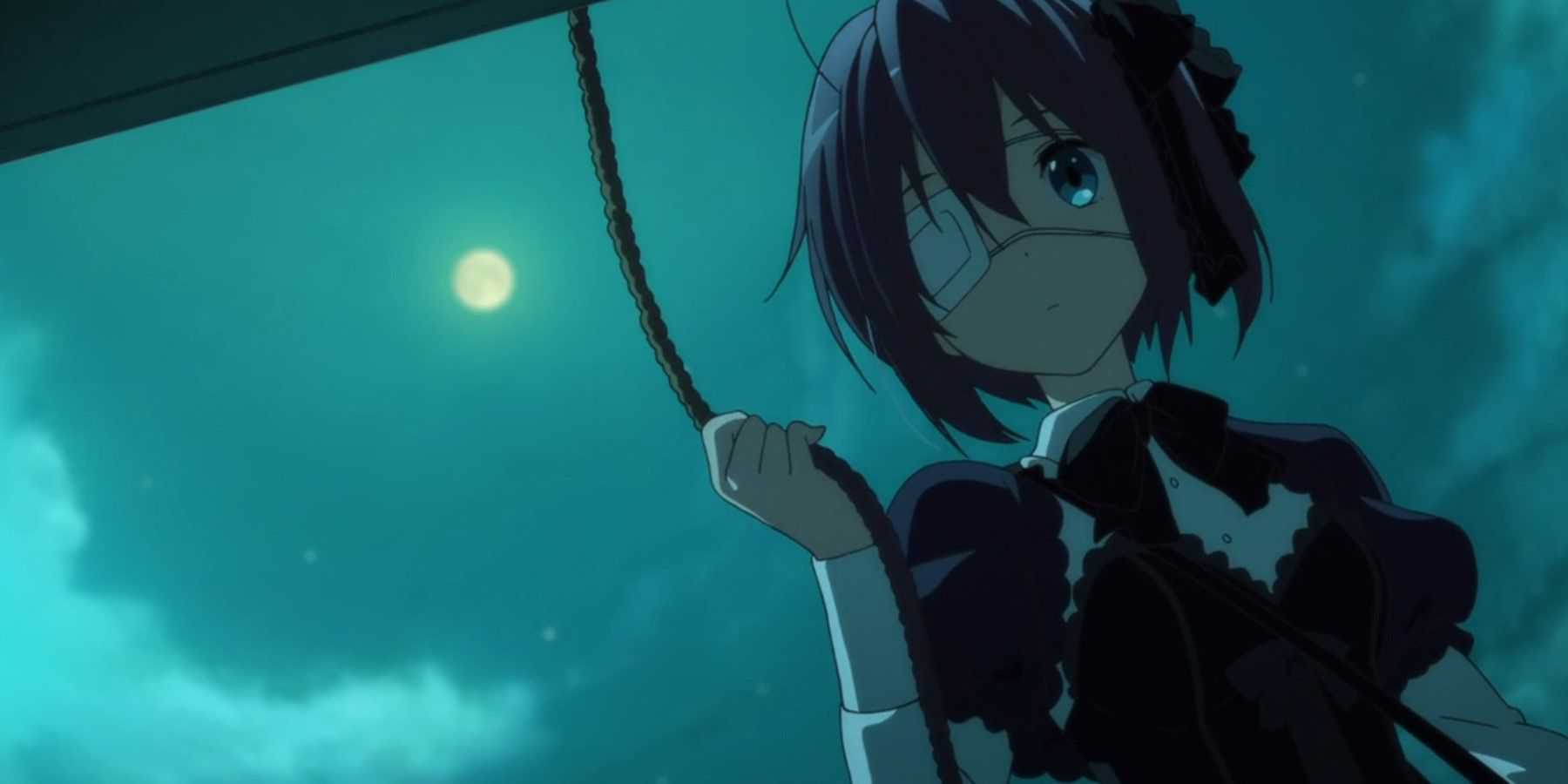 Love, Chunibyo & Other Delusions Rikka Takanashi coming down with a rope