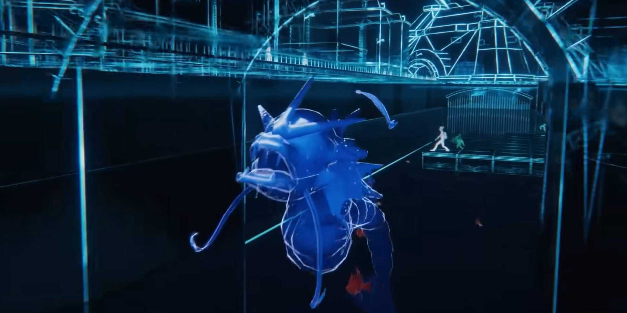 Um Gyarados holográfico e Dragonair saltando pelo ar no trailer de Pokemon Legends: ZA