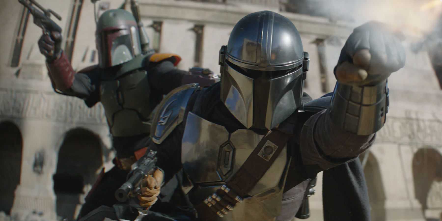 The Mandalorian Din Djarin shooting in The Book of Boba Fett finale