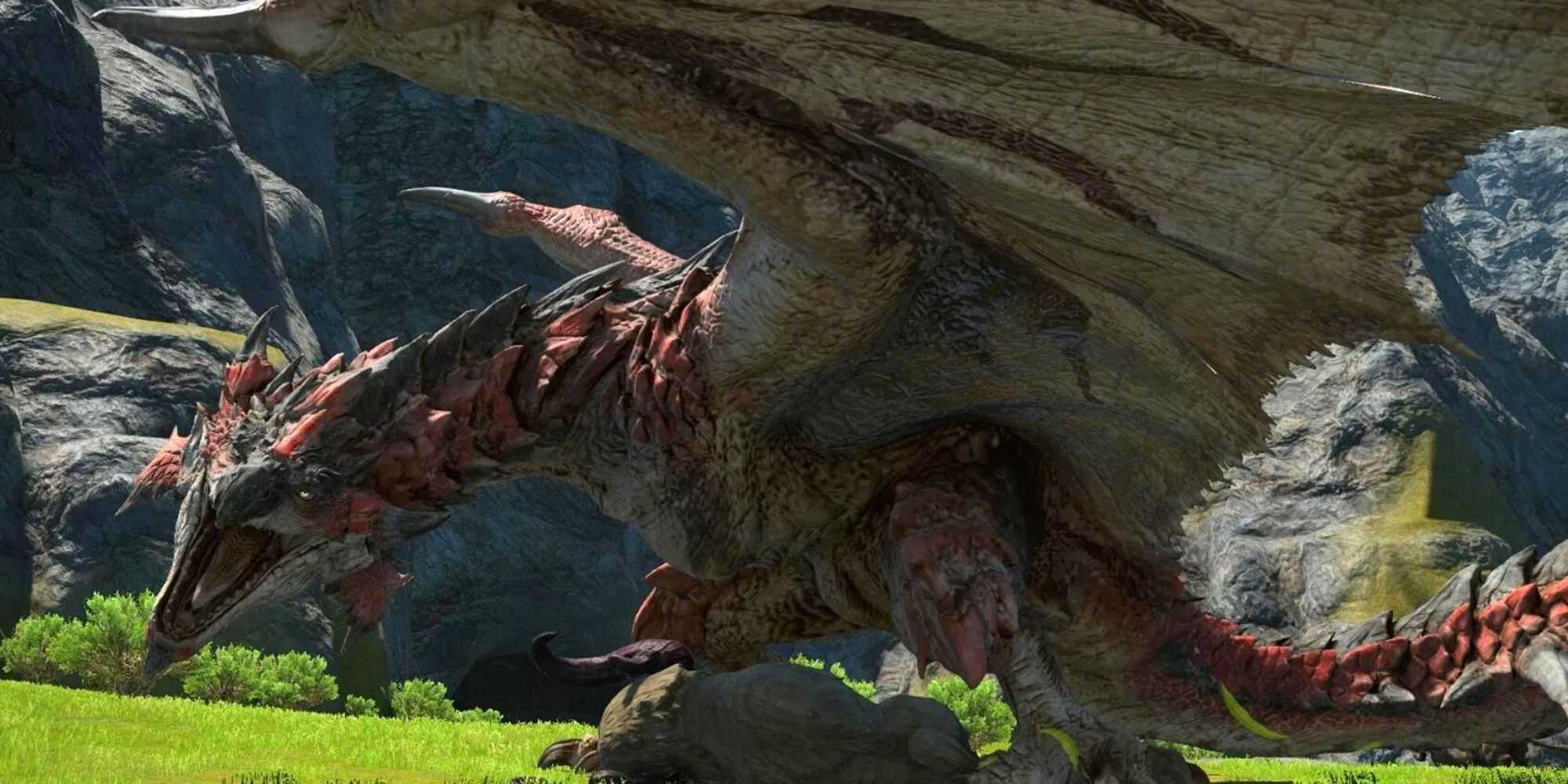 Monster Hunter Rathalos Wyvern atacando no solo