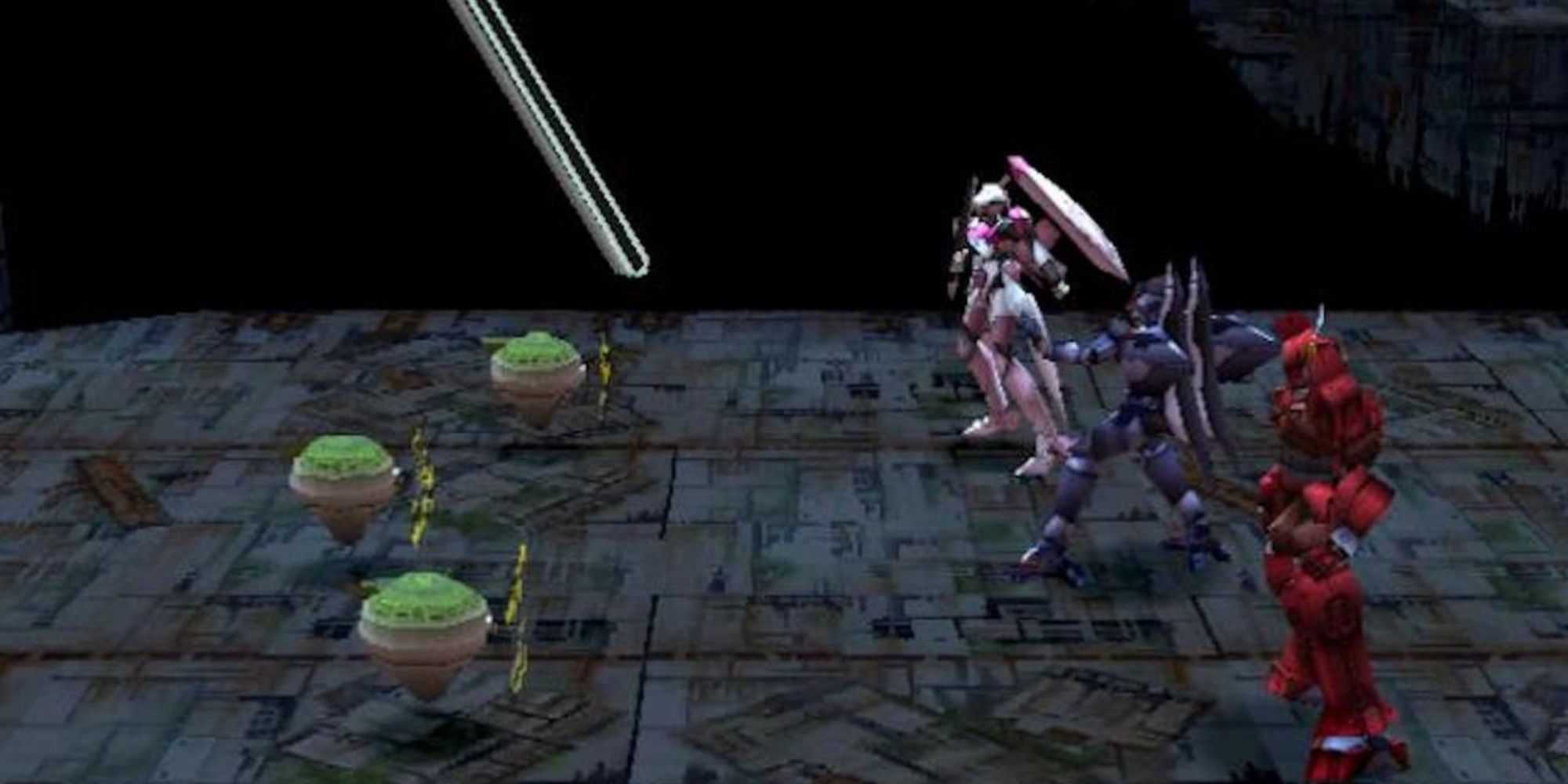 A screenshot showing the mech battle system from Xenogears.