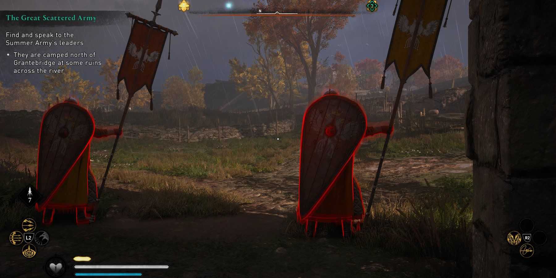 Assassin's Creed Valhalla - sneaking behind two standard bearers