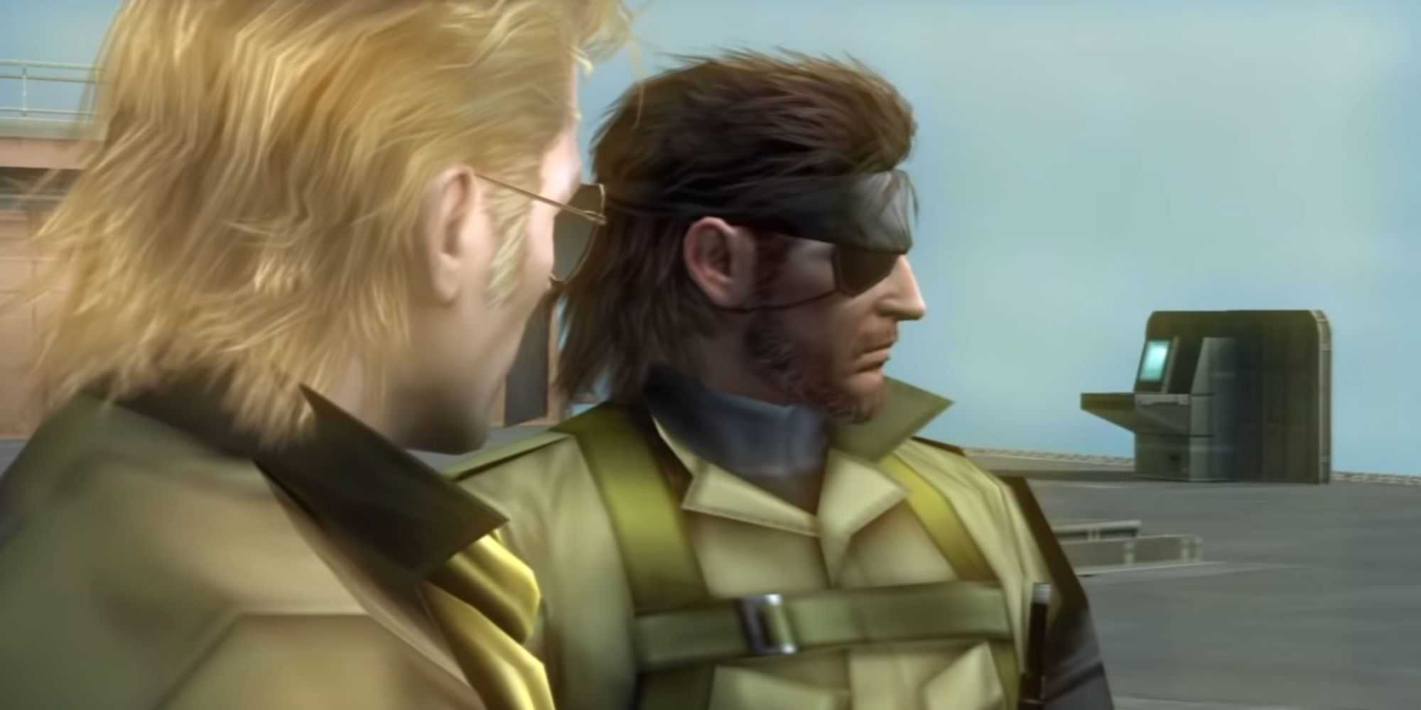 Kaz And Snake (Big Boss) on top of a helipad looking at the ocean