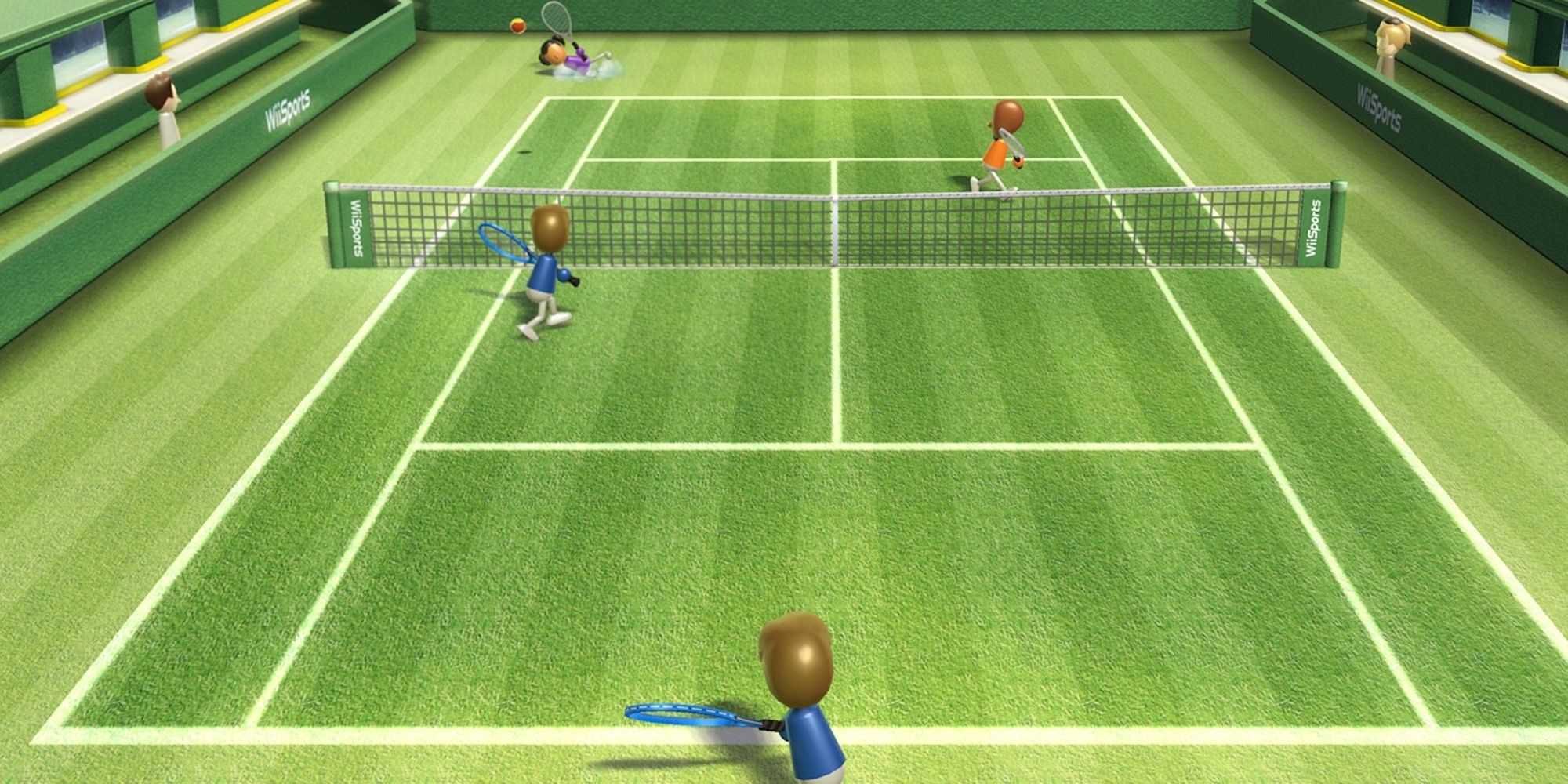 Jogando uma partida de tênis no Wii Sports