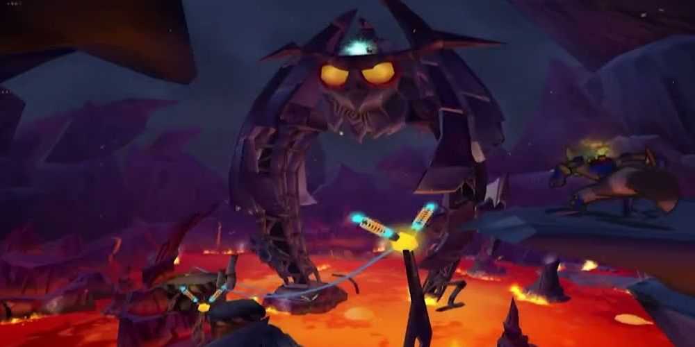 Clockwerk's lava base in Sly Cooper and the Thievius Raccoonus