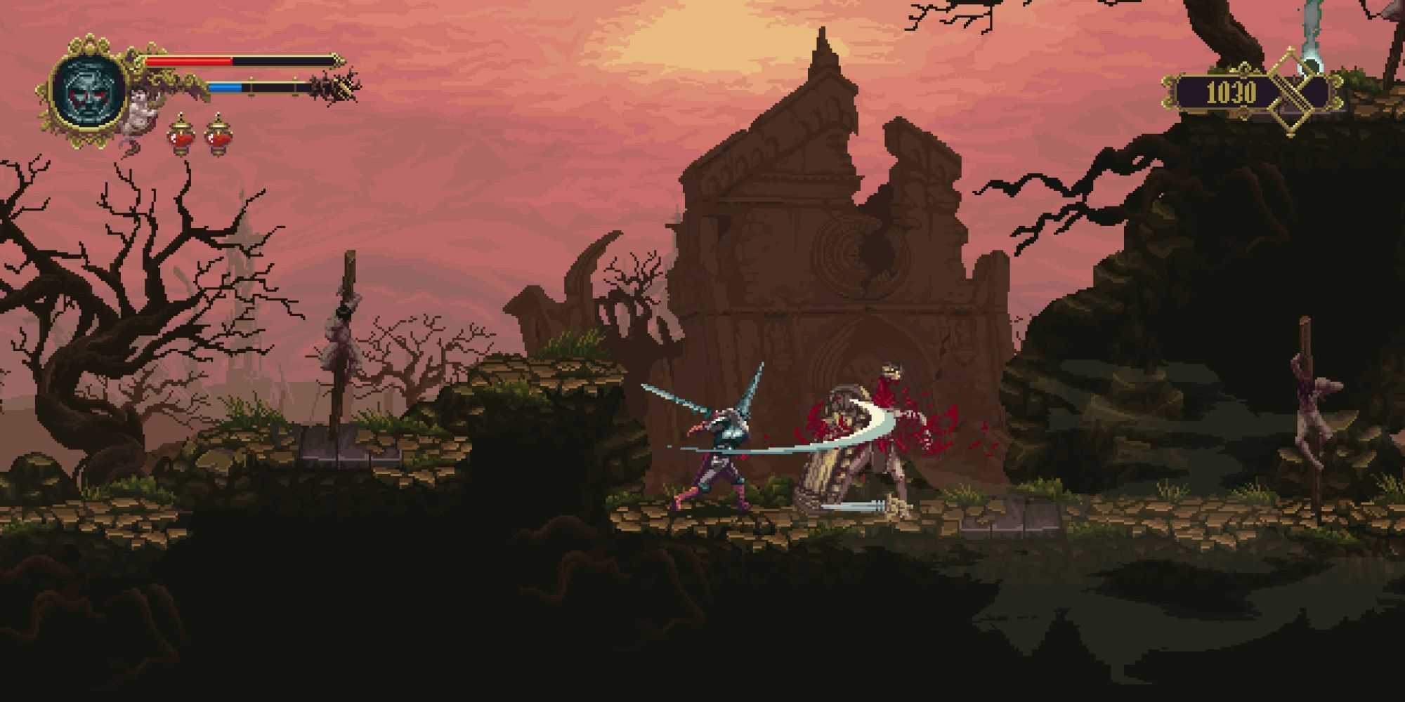 Blasphemous protagonist fighting