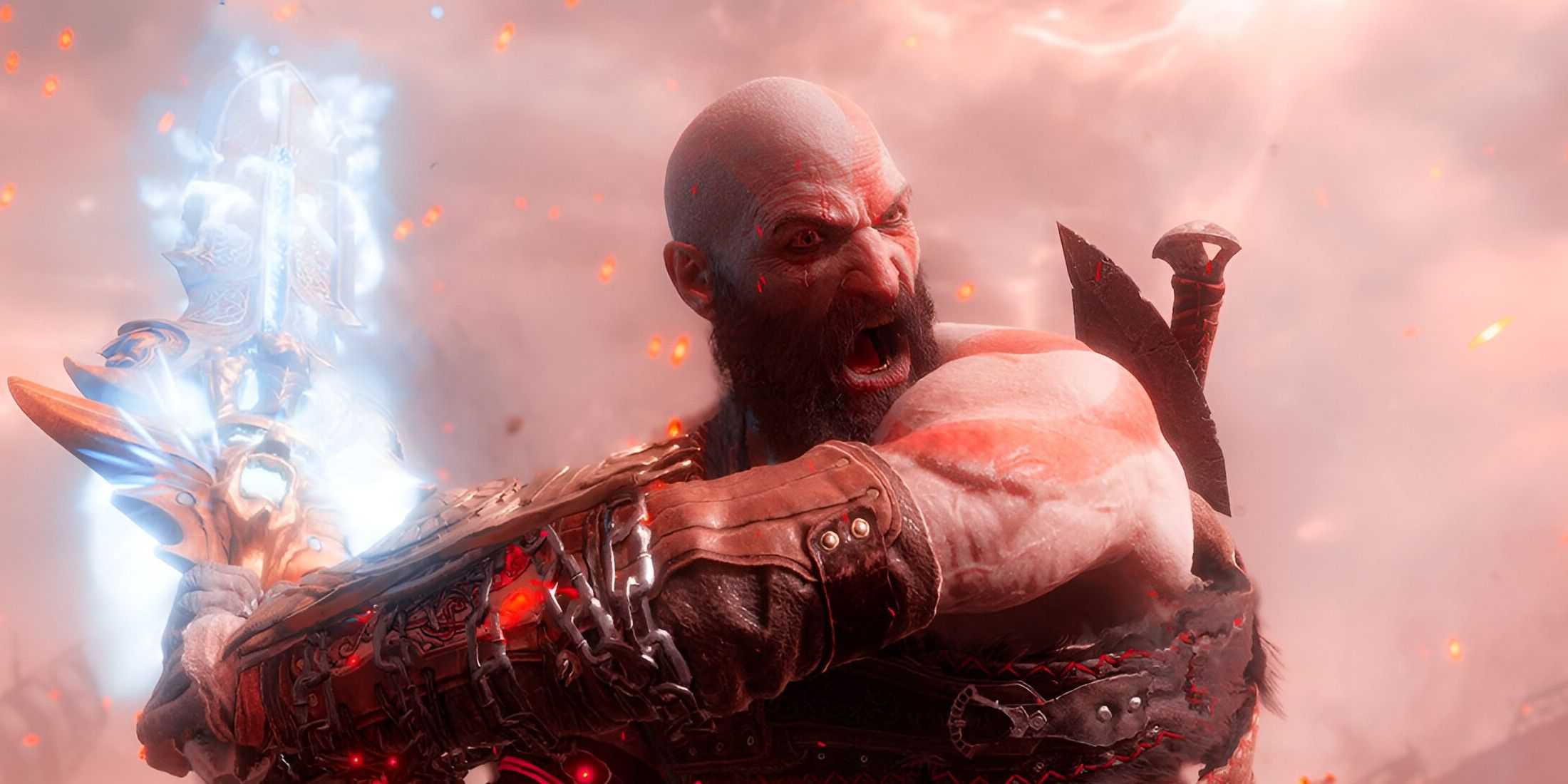 god of war ragnarok valhalla kratos wielding the blade of olympus