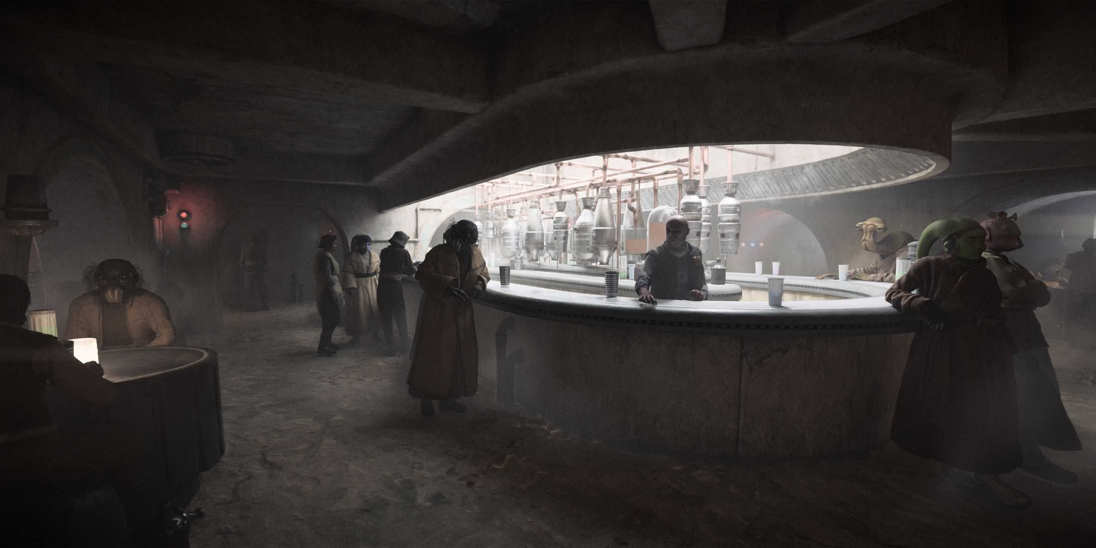 The bar in Chalmun's Cantina in Mos Eisley in Star Wars Outlaws