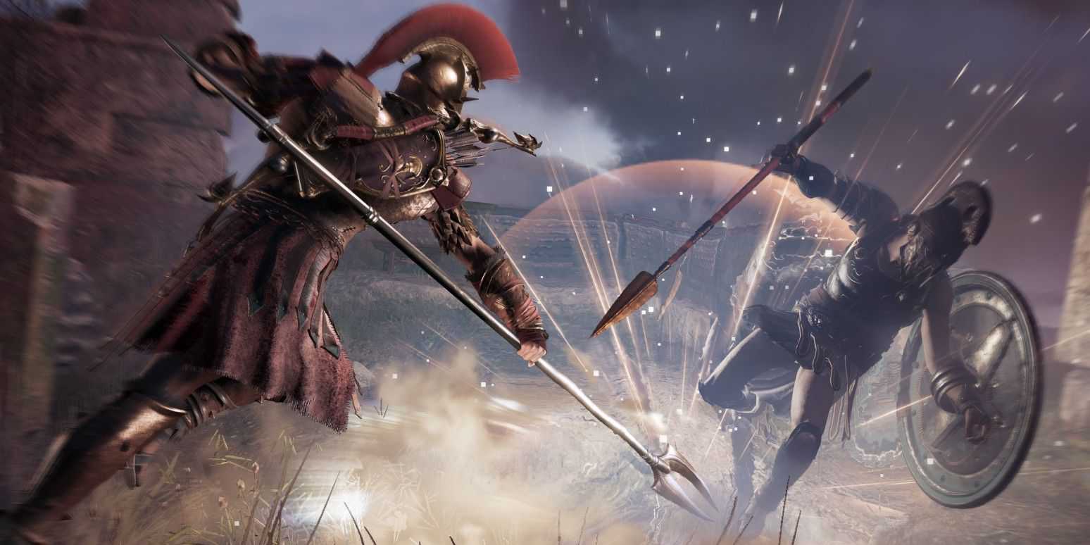 Two characters fighting in Assassin's Creed Odyssey