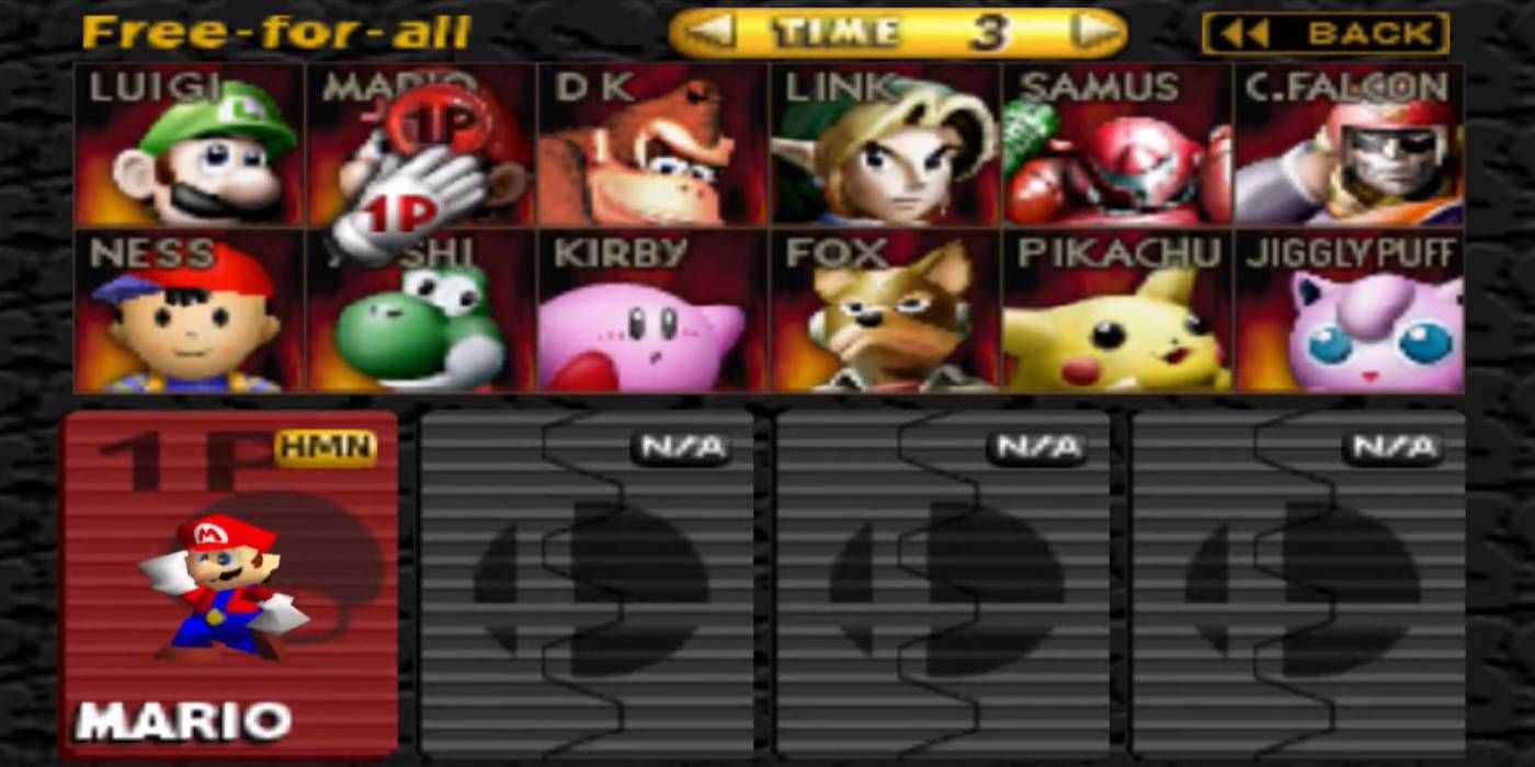 Character select screen from Super Smash Bros.