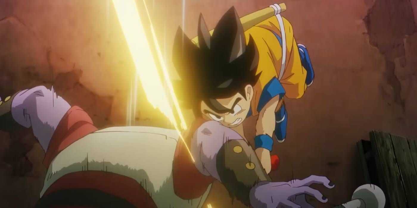 Goku attacking an enemy with the Power Pole in Dragon Ball Daima's trailer